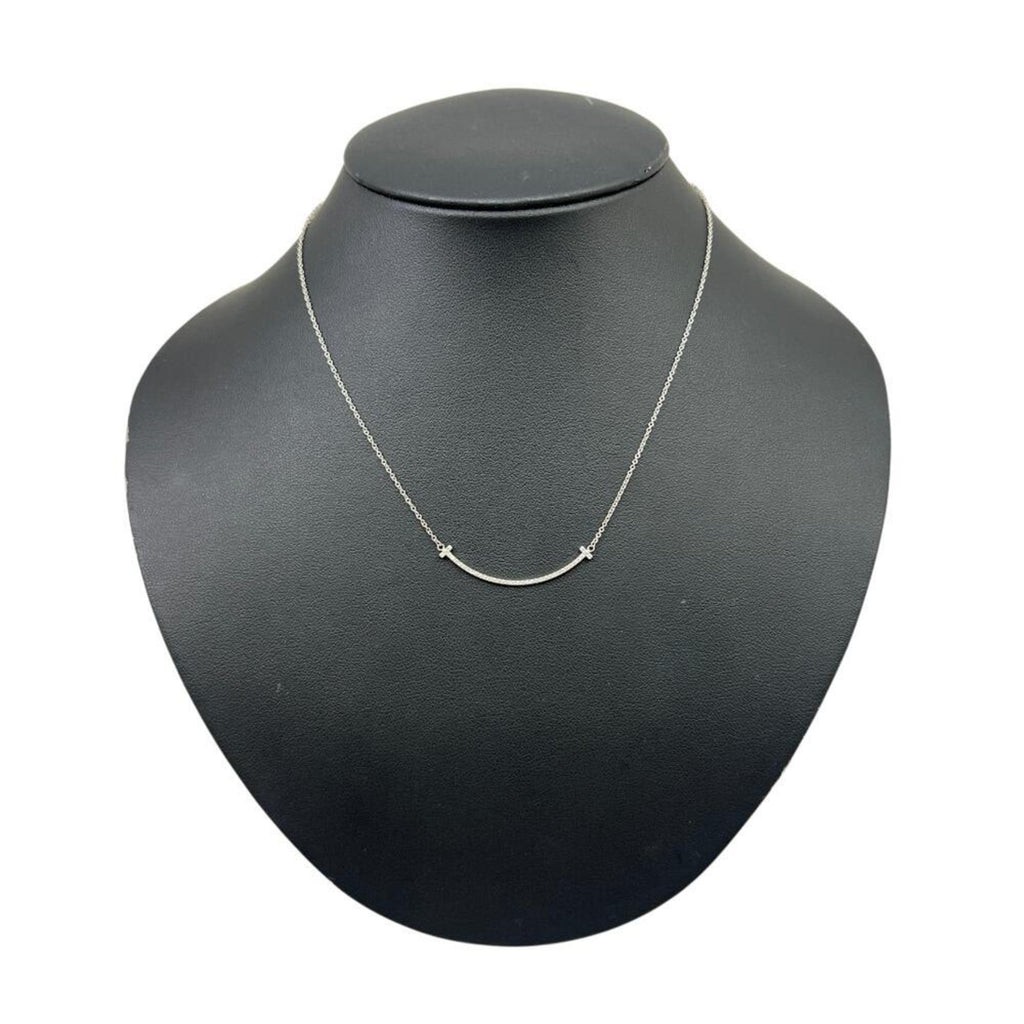 T Smile Pendant Necklace 18K White Gold with Diamonds