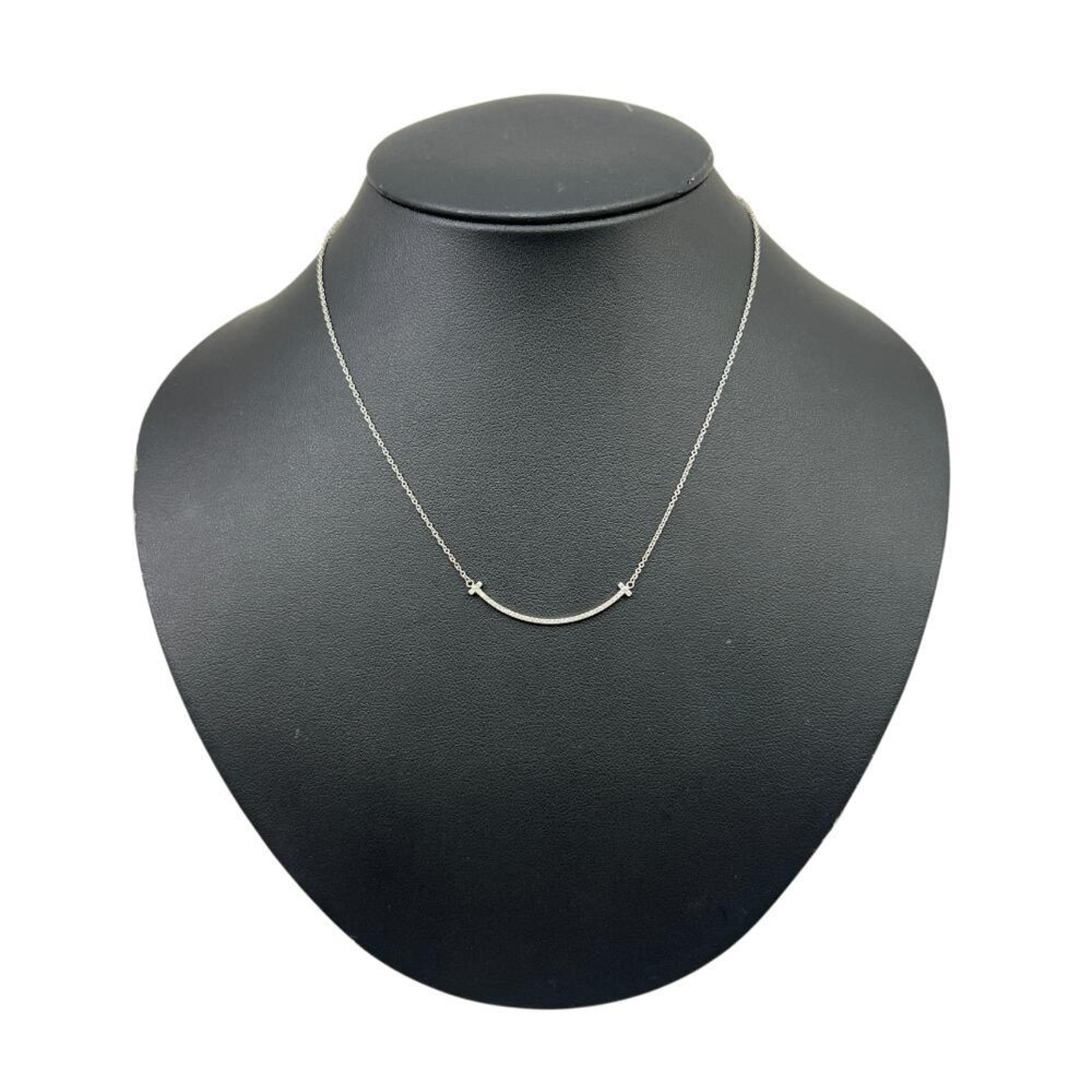 T Smile Pendant Necklace 18K White Gold with Diamonds