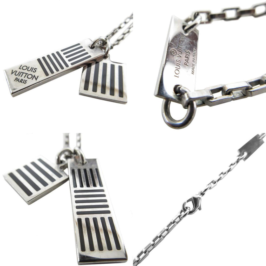 Pendant Necklace Enamel and Metal Black and Silver