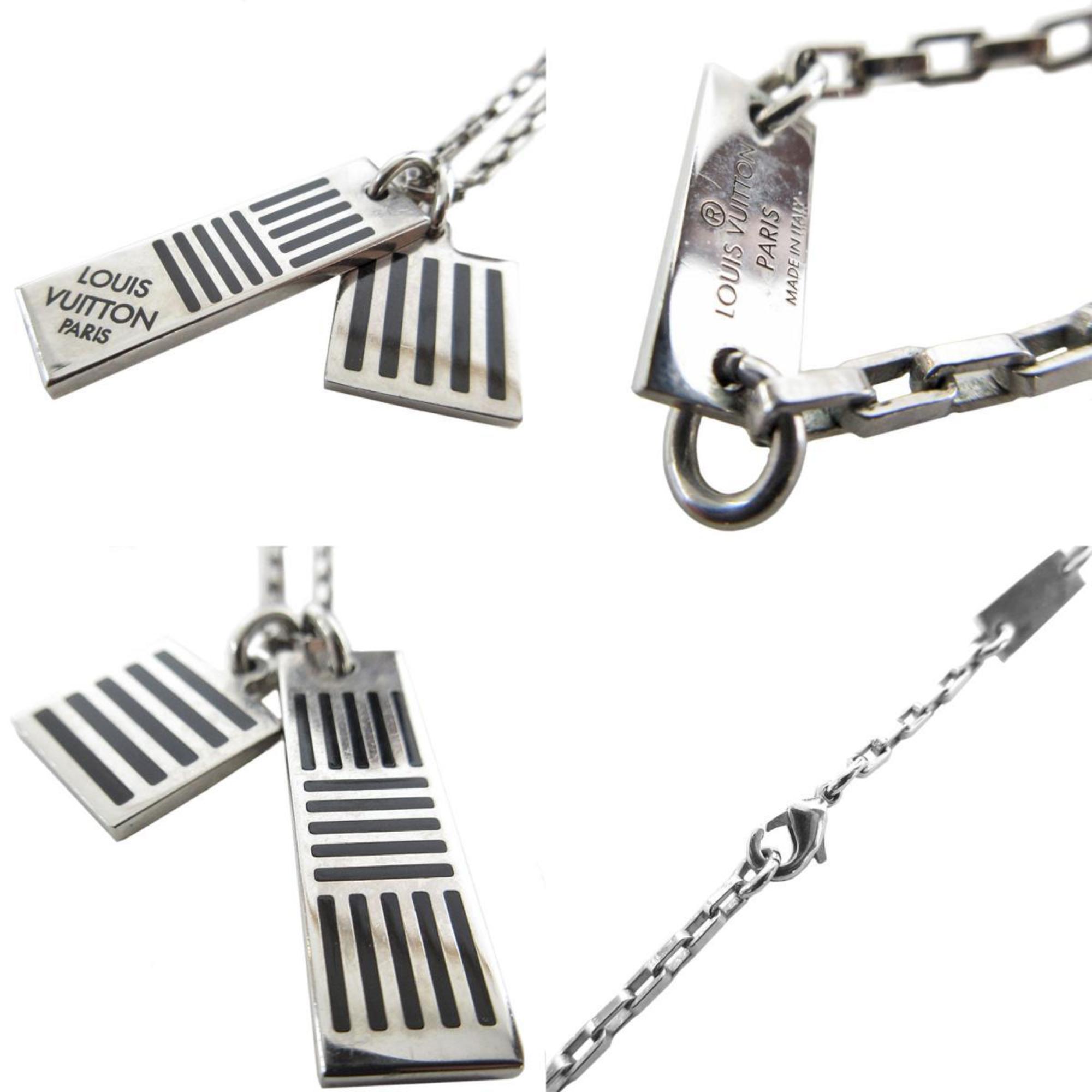 Pendant Necklace Enamel and Metal Black and Silver