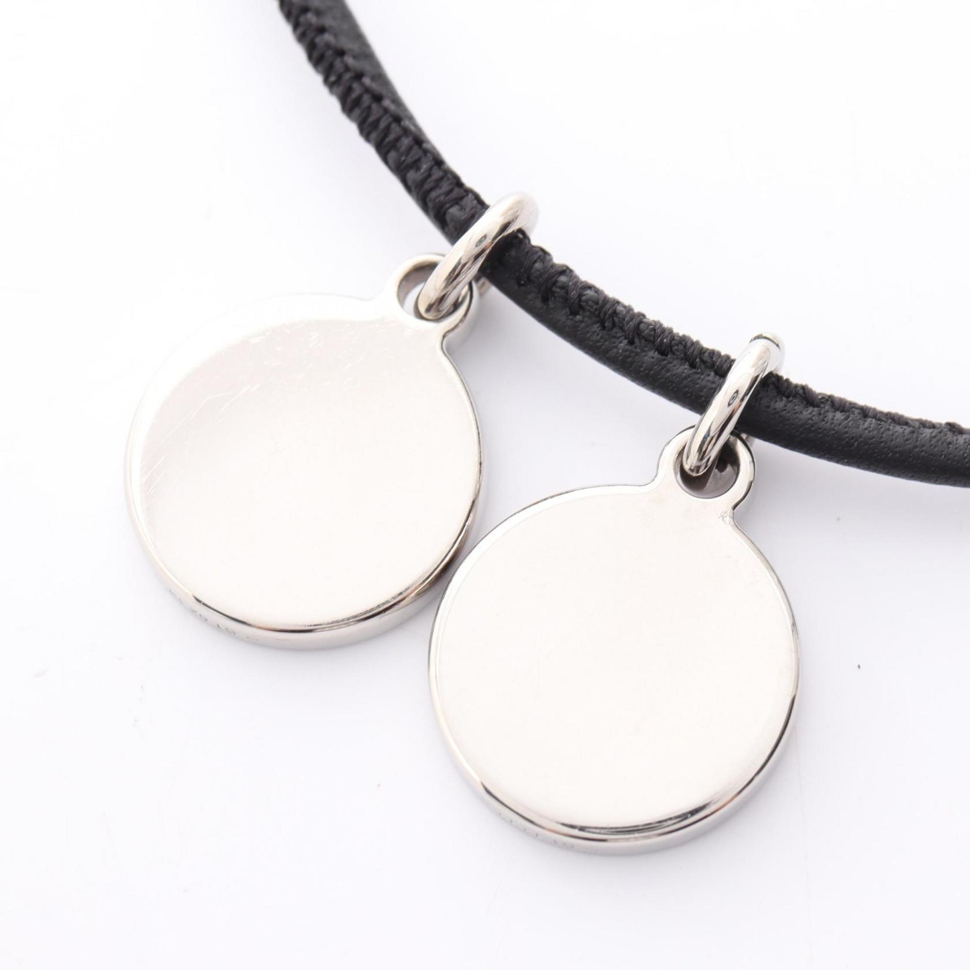 Pendant Necklace Leather and Stainless Steel Black Silver
