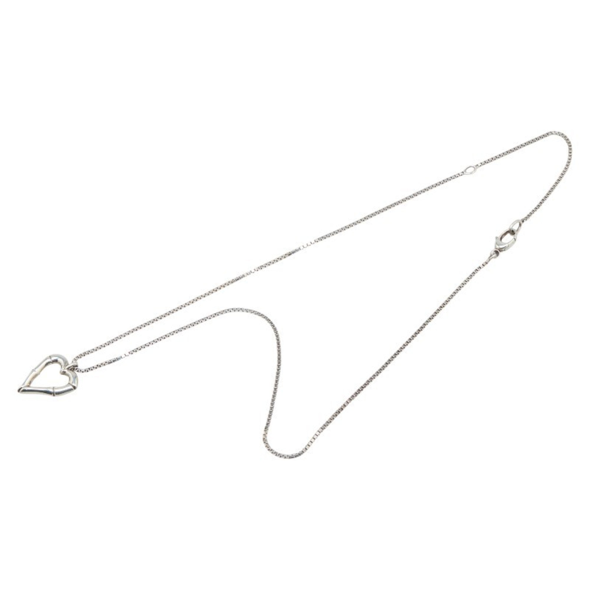 Bamboo Heart Pendant Necklace Sterling Silver
