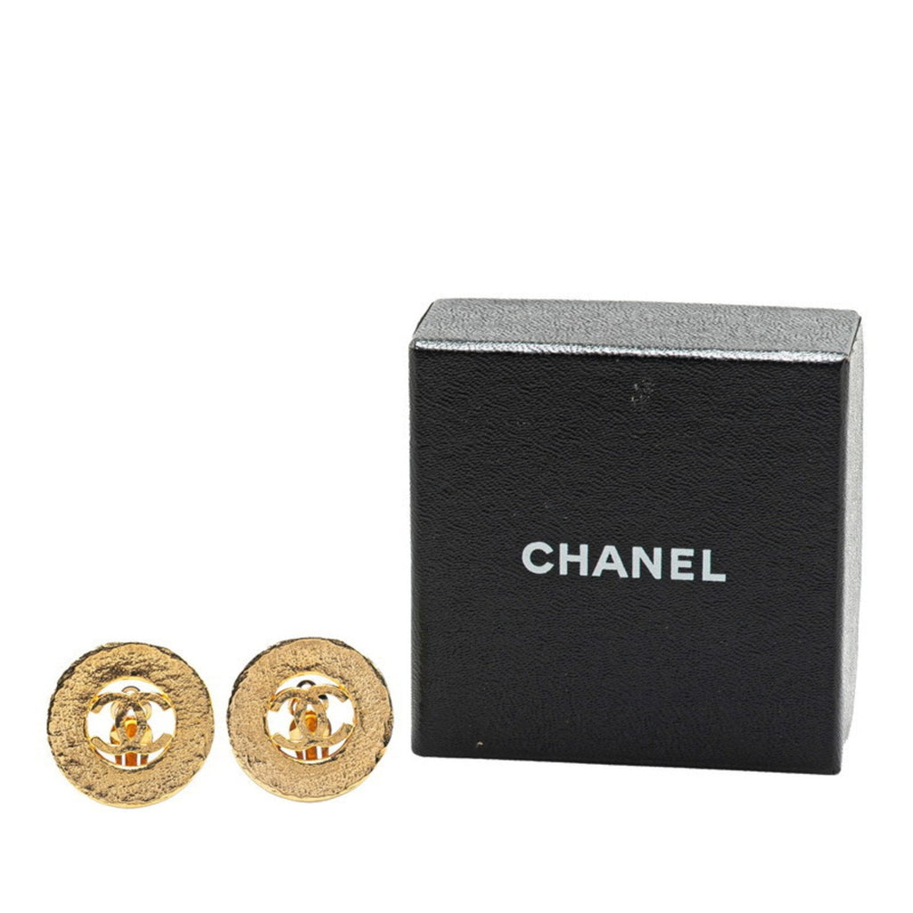 CC Logo Round Circle Earrings Metal Gold-Tone Metal