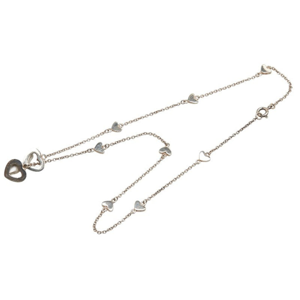 Heart Link Lariat Pendant Necklace Sterling Silver
