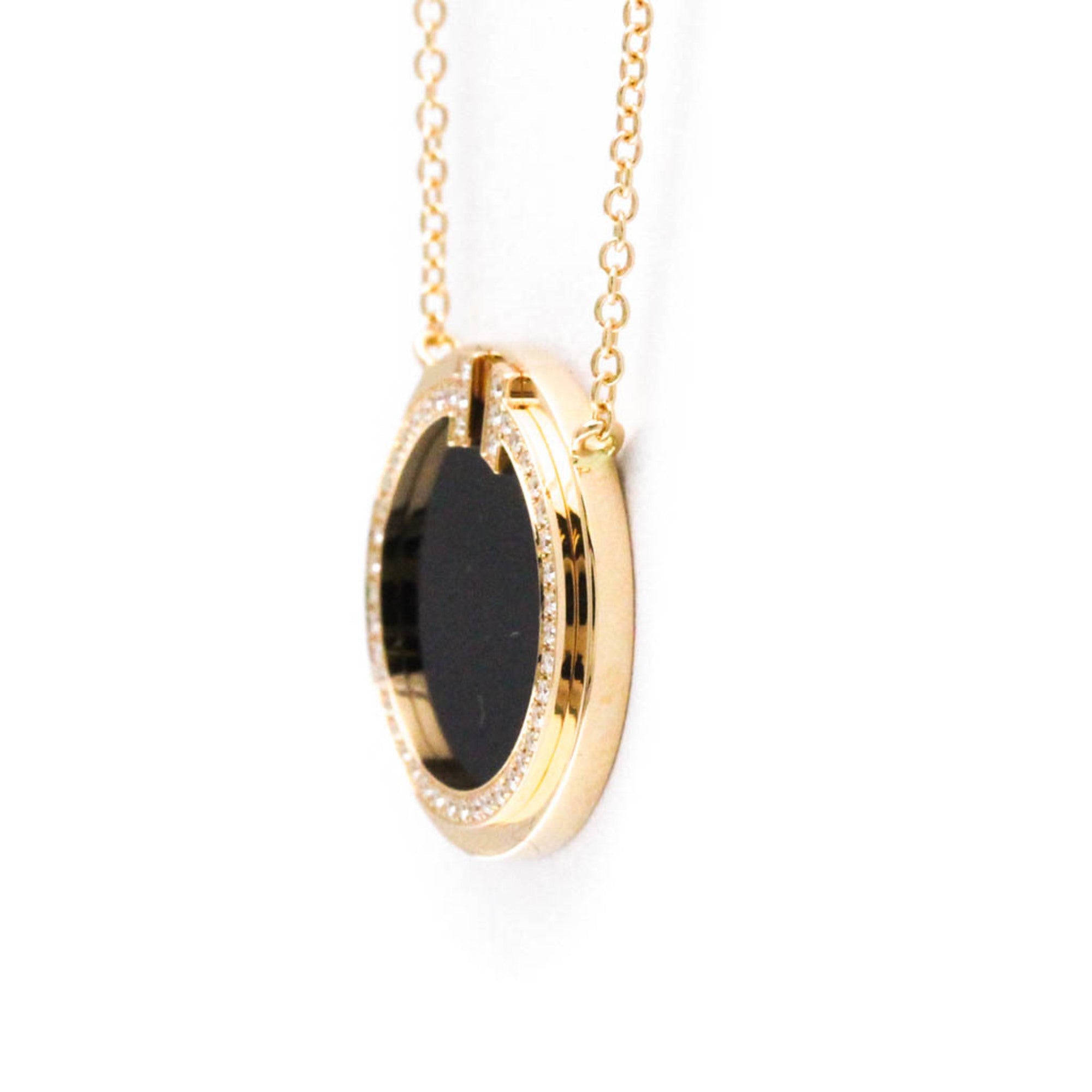 T Pendant Necklace 18K Rose Gold with Diamond and Onyx