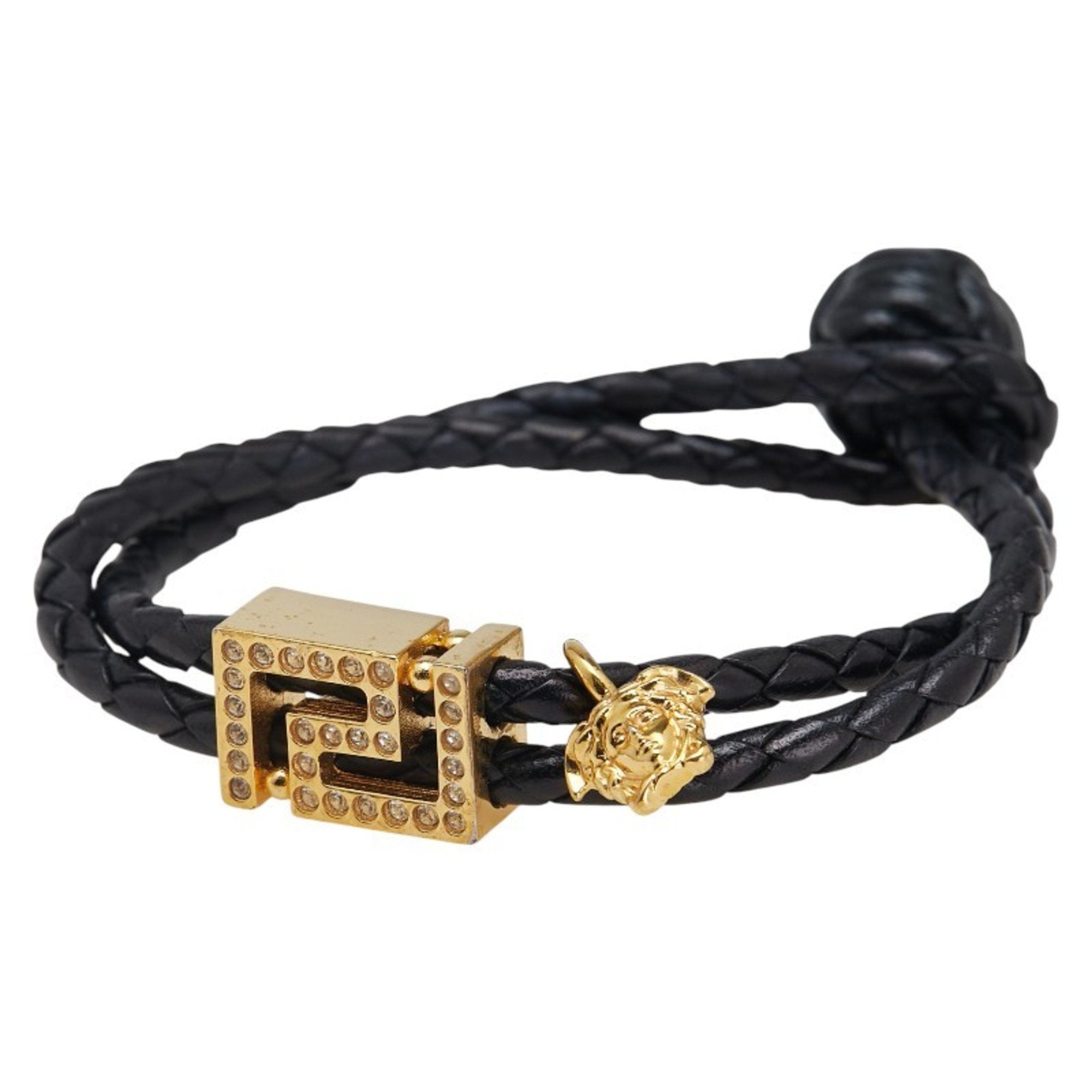 Bracelet Black Leather with Rhinestone