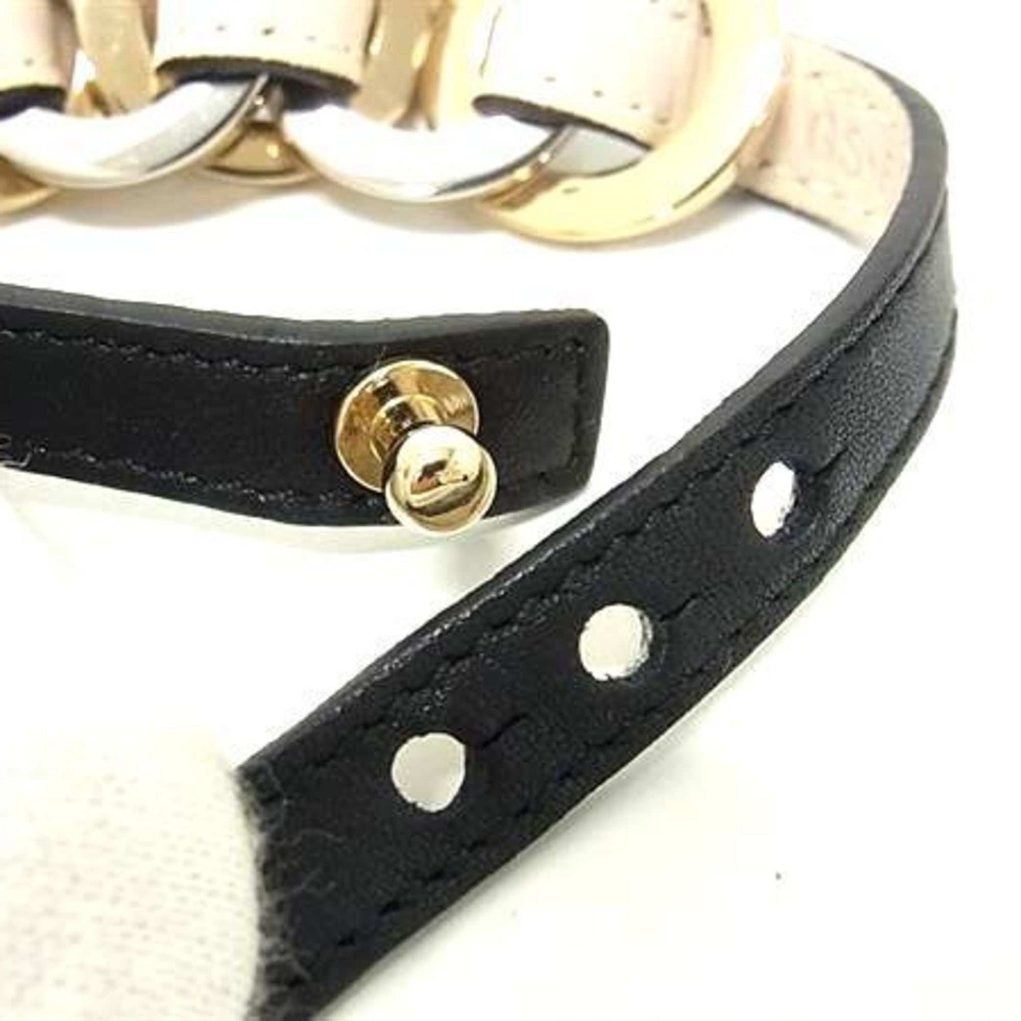 Doppio Tondo Bracelet Leather and Metal Black and Gold