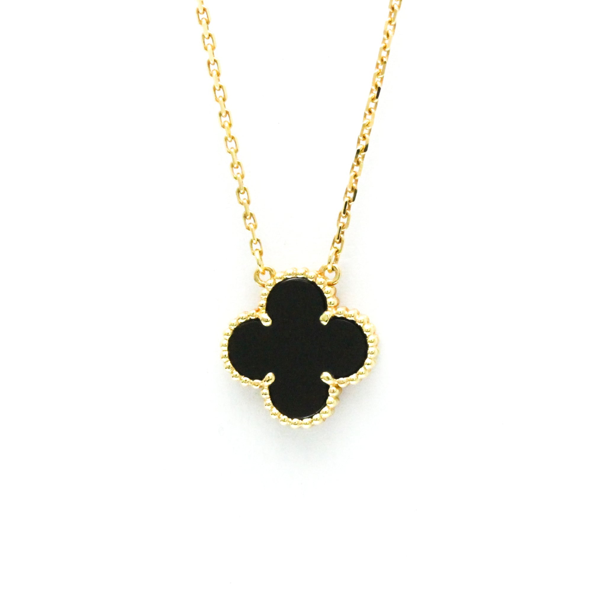 Vintage Alhambra Pendant Necklace 18K Yellow Gold and Onyx