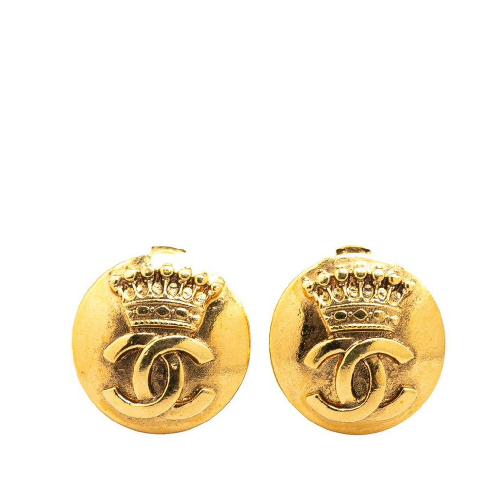 CC Logo Round Clip-On Earrings Metal Gold-Tone Metal