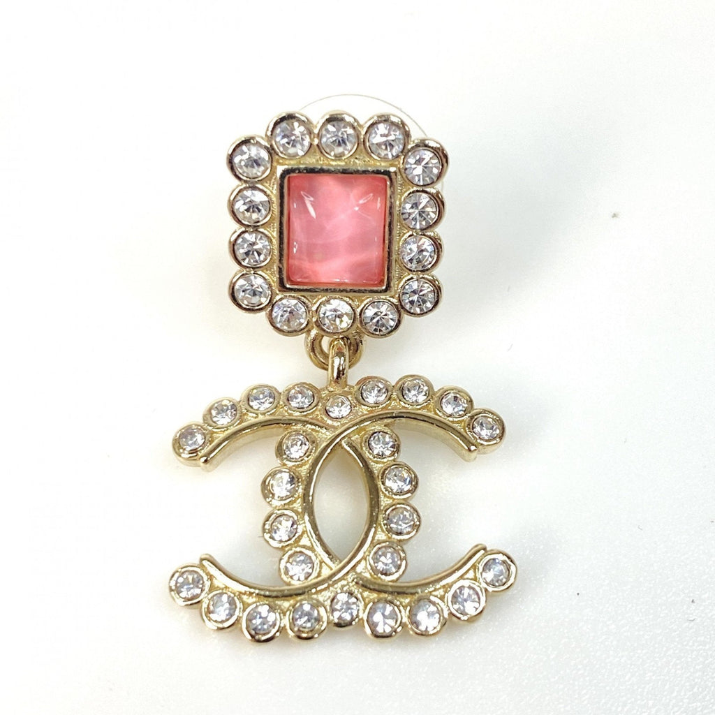 Rhinestone Earrings Pink Gold