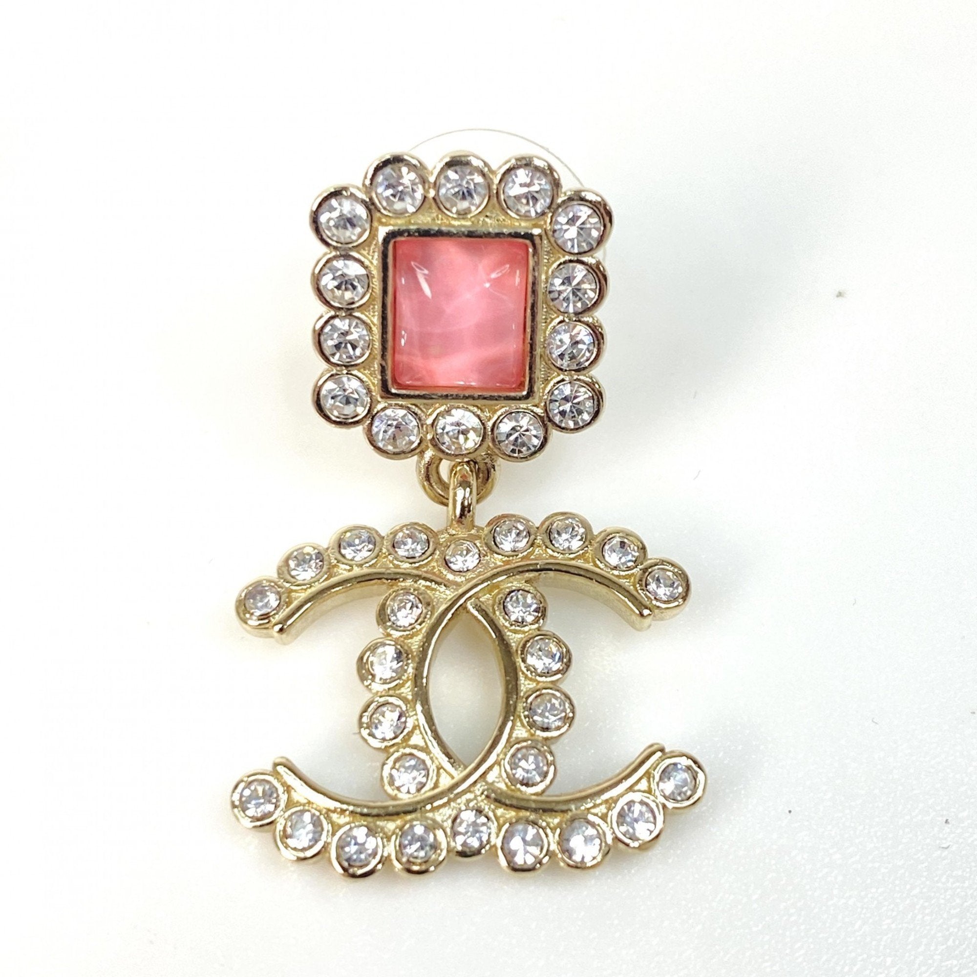 Rhinestone Earrings Pink Gold