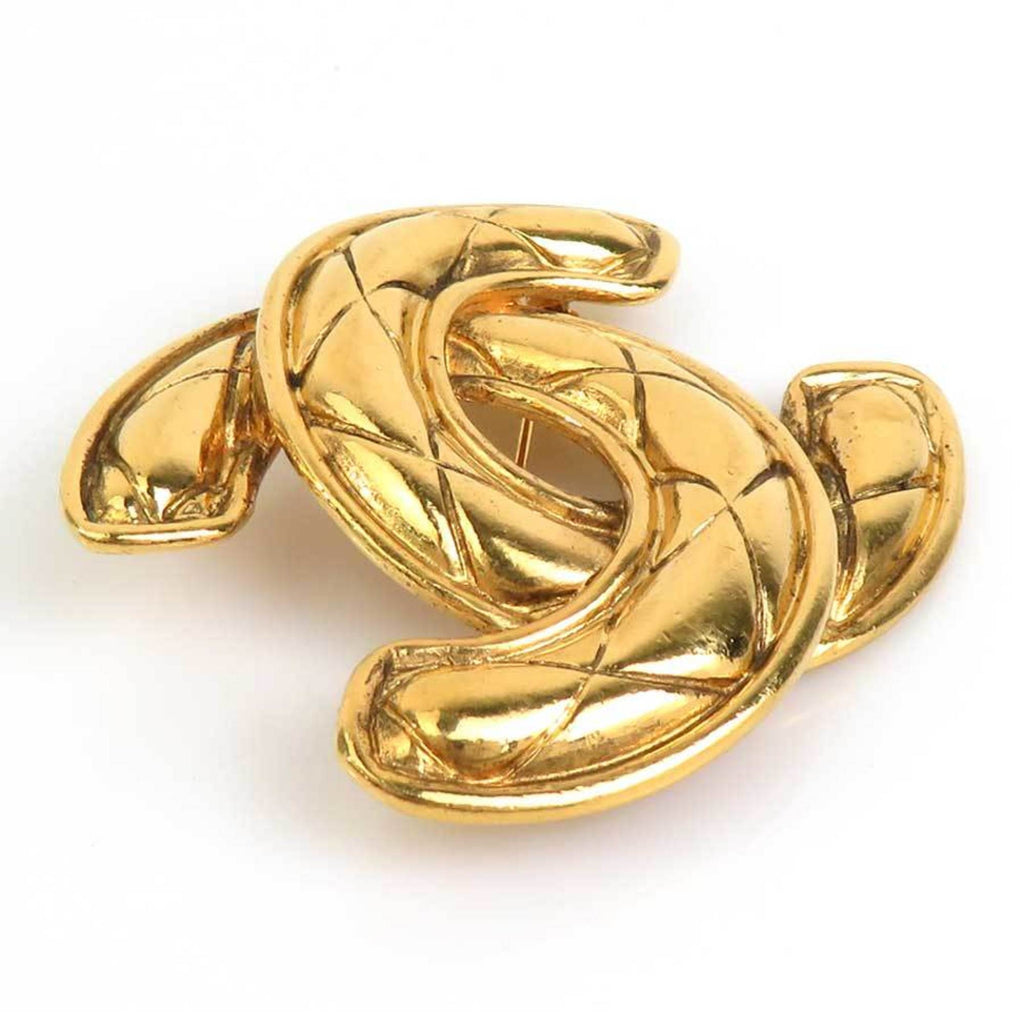 CC Logo Brooch Gold-Tone Metal