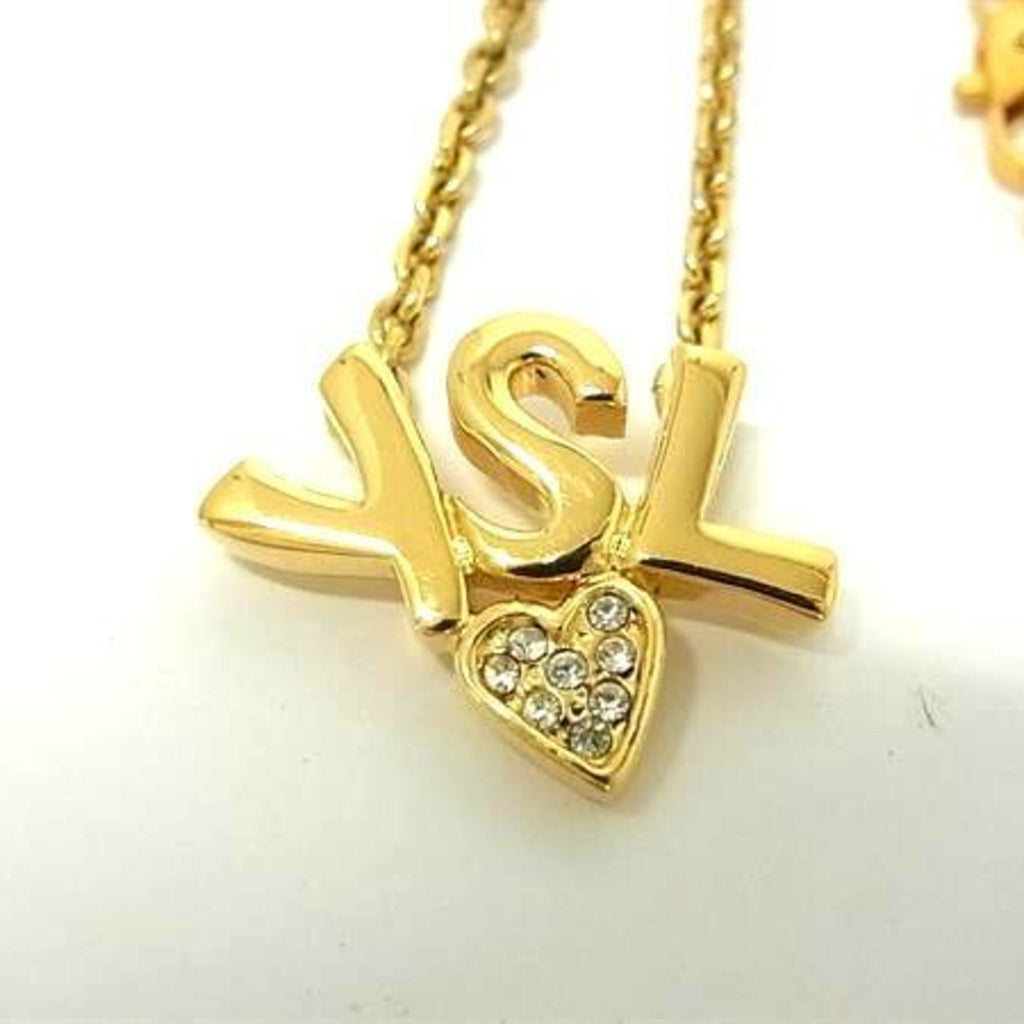 Pendant Necklace Gold Metal with Rhinestone