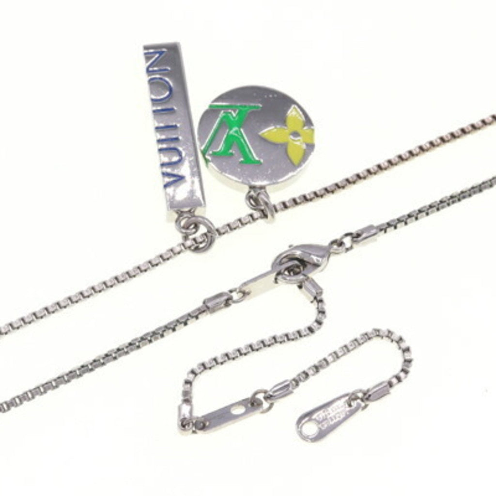 Monogram Pendant Necklace Silver Metal