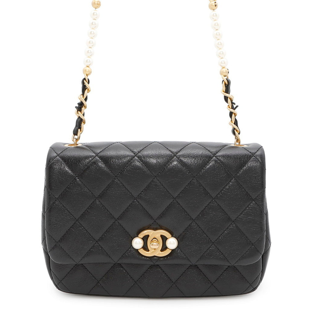 CC Pearl Section Chain Flap Bag Quilted Calfskin Small