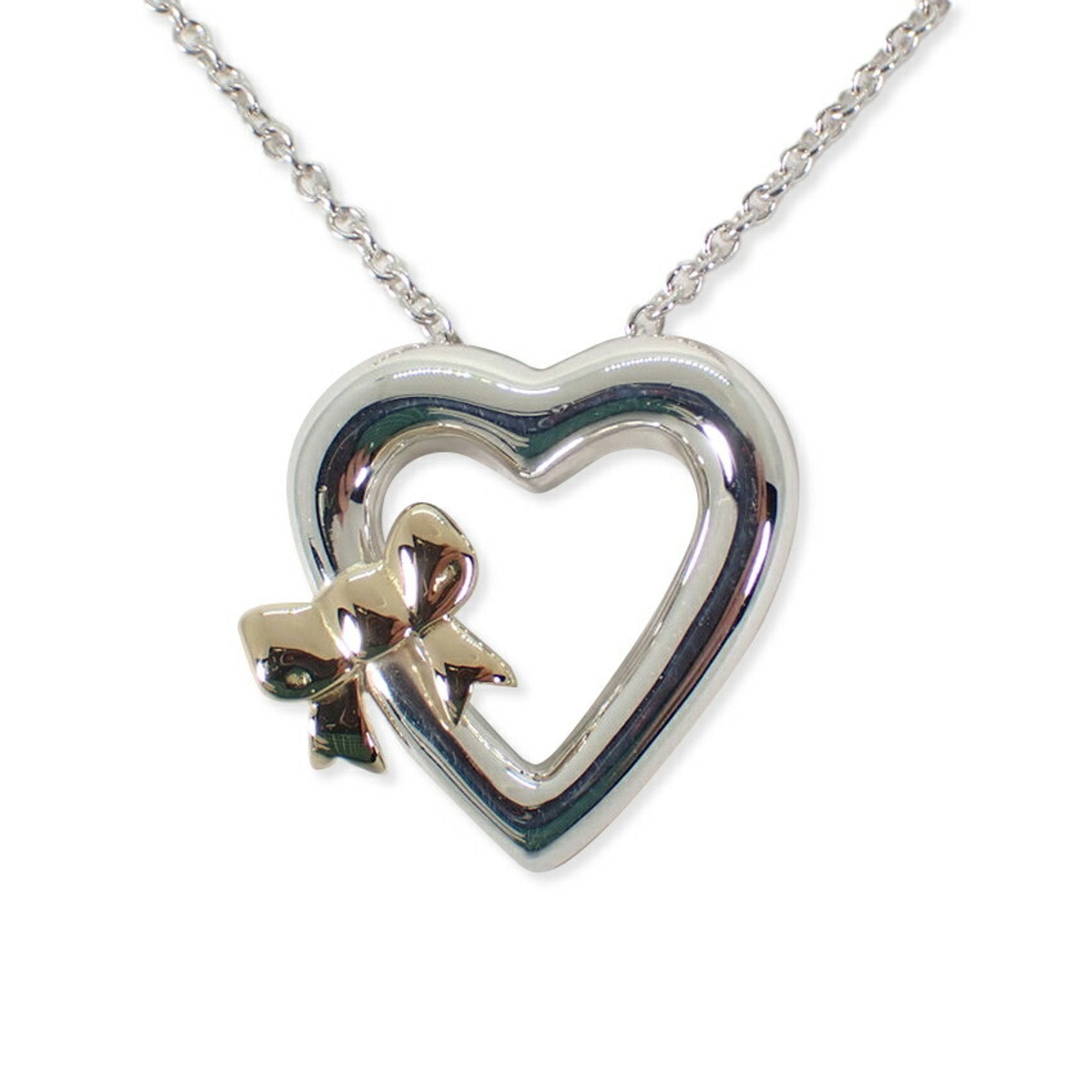 Heart Ribbon Pendant Necklace Sterling Silver and 18K Yellow Gold