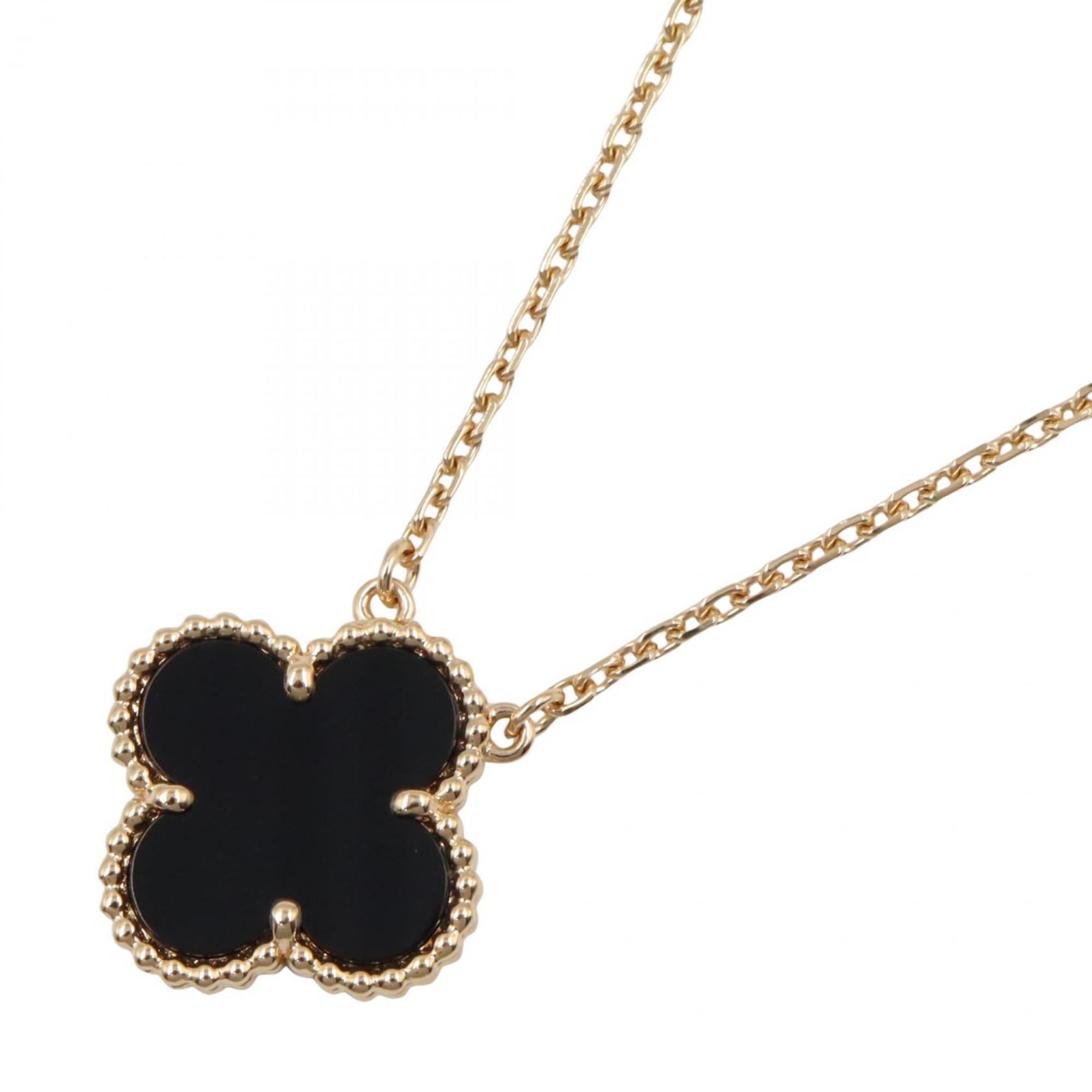 Vintage Alhambra Pendant Necklace 18K Yellow Gold and Onyx