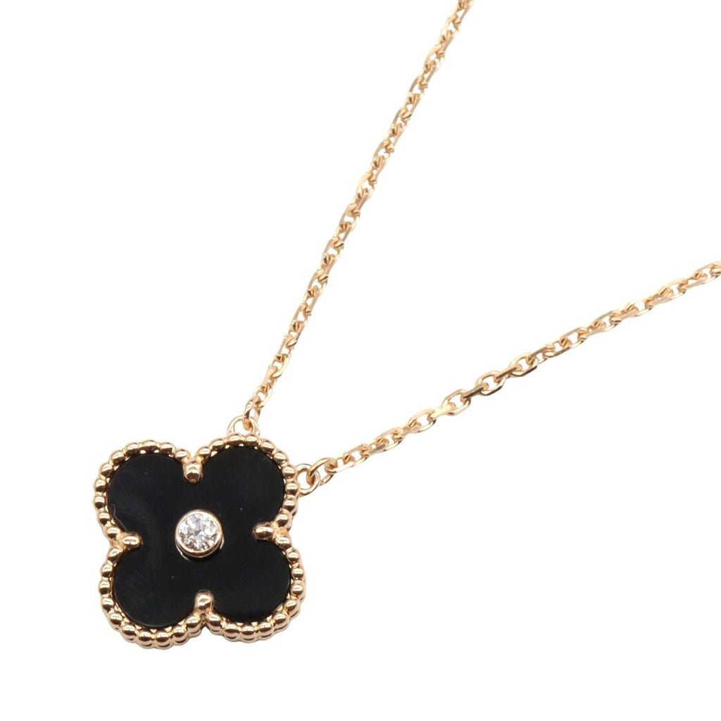 Vintage Alhambra Pendant Necklace 18K Rose Gold and Onyx