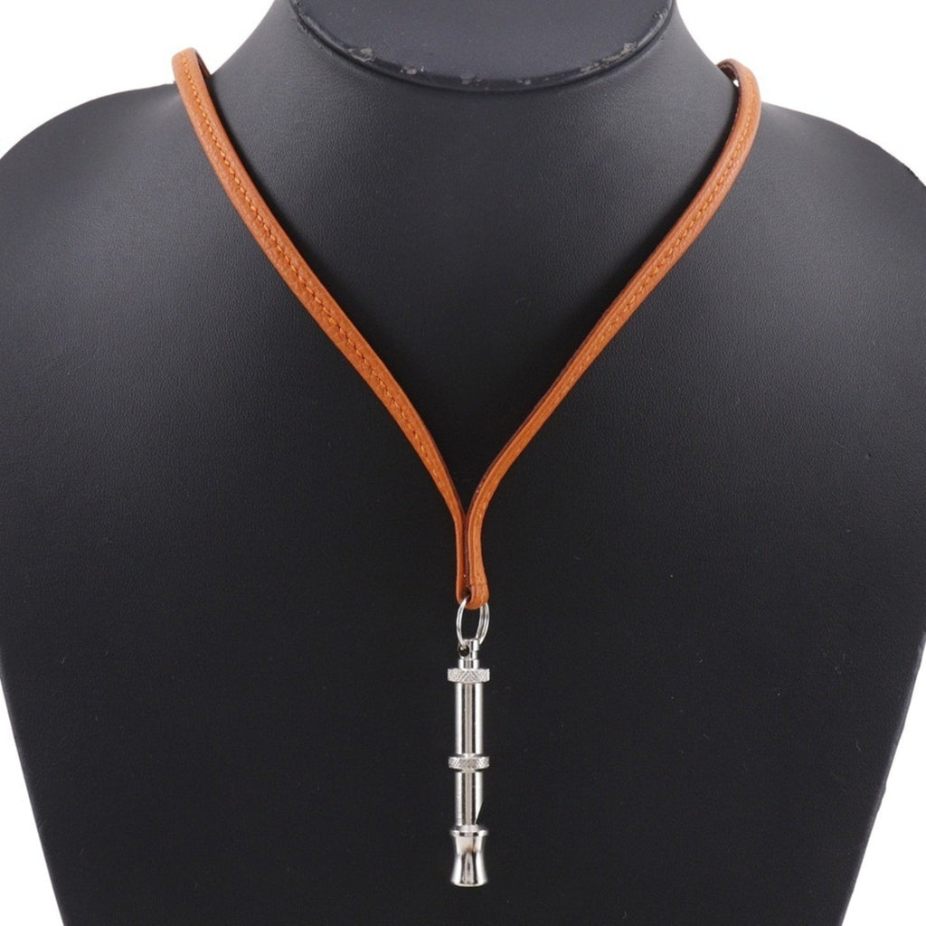 Pendant Necklace Courchevel Leather Orange and Silver