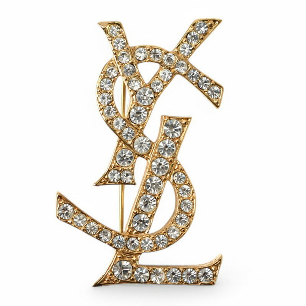 Pin Brooch Brass and Rhinestone Gold