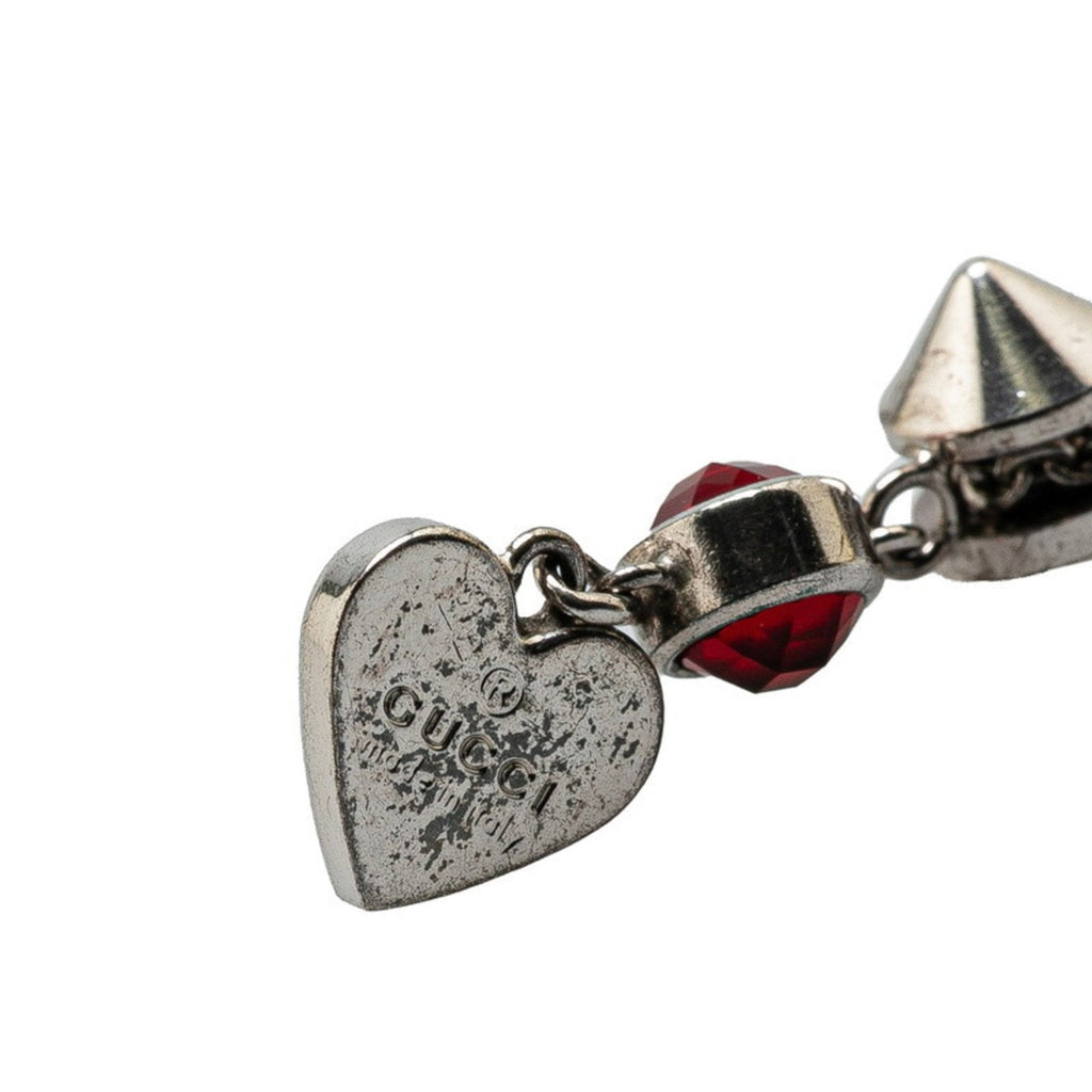 Heart Motif Pendant Necklace Sterling Silver with Red Colored Stones