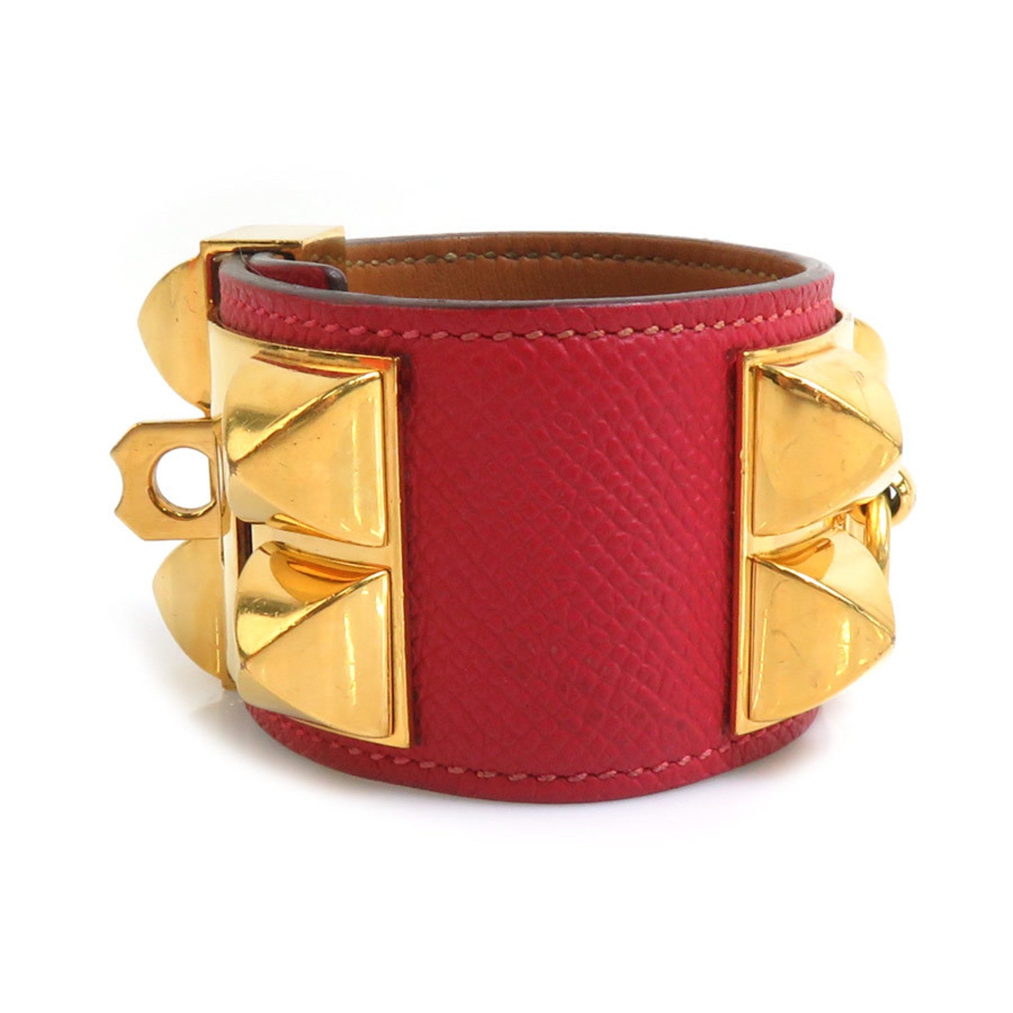 Collier de Chien Bracelet Epsom Leather and Metal Rouge Grenat