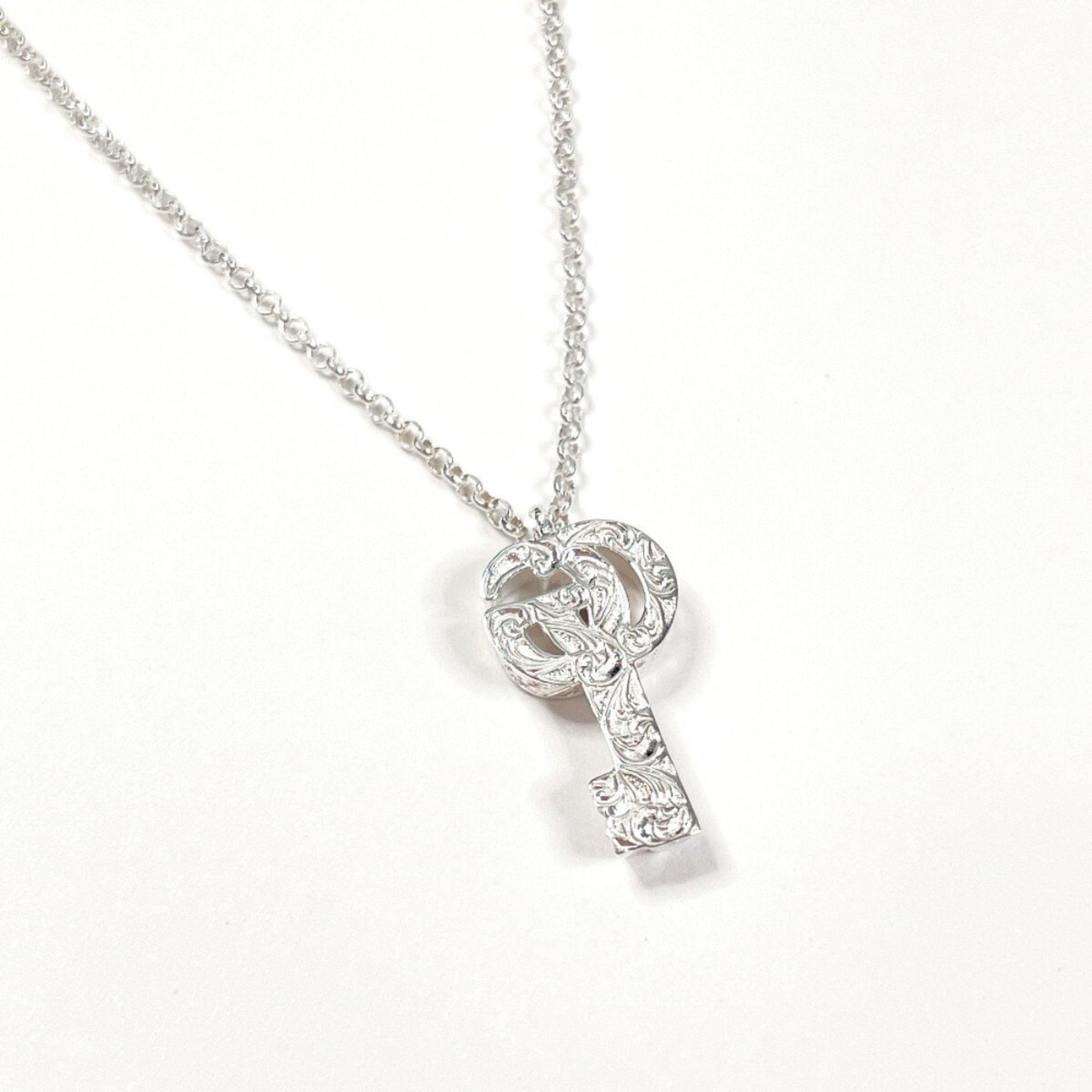 Double G Key Arabesque Pendant Necklace Sterling Silver
