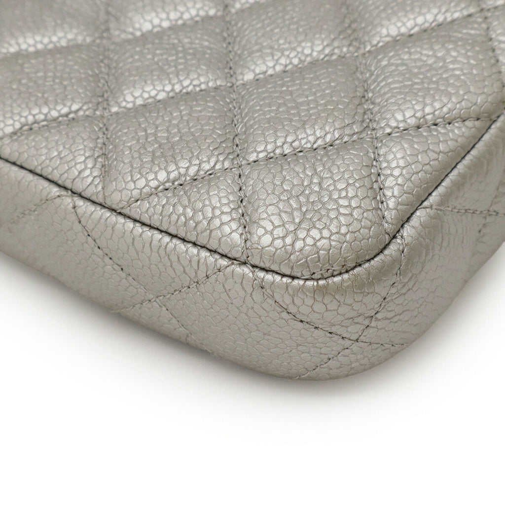 Double Zip Clutch with Chain Quilted Caviar