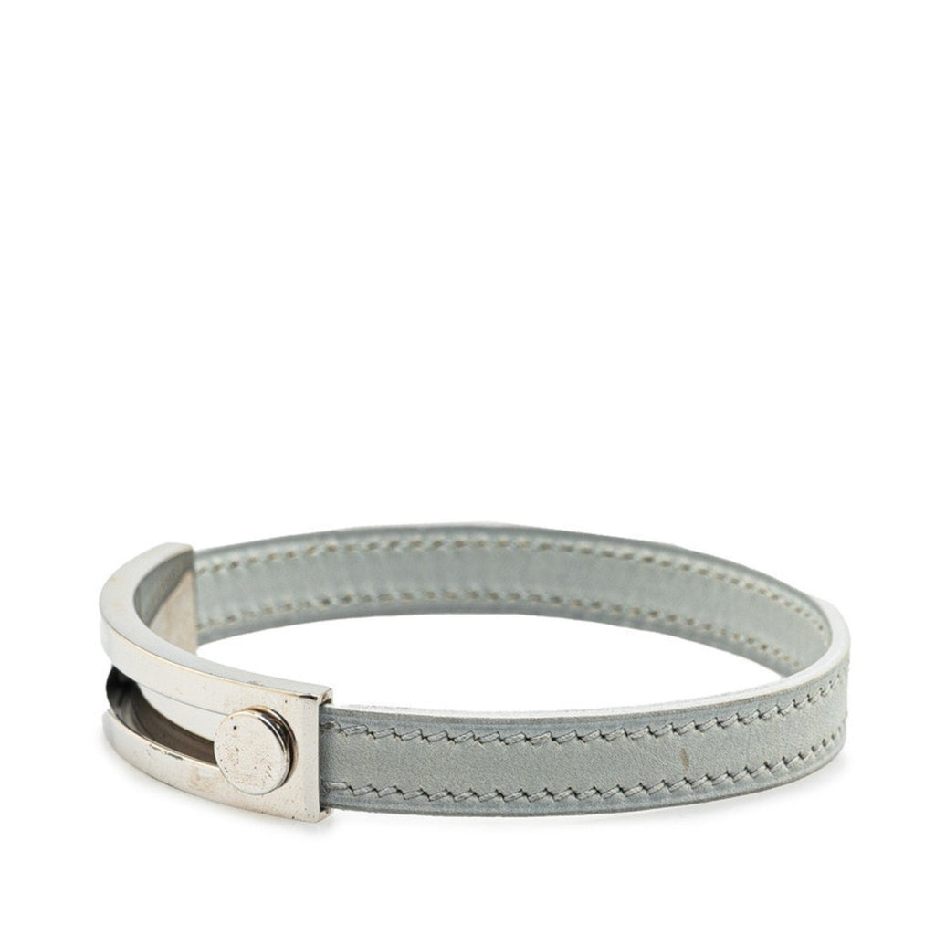 Charm Bracelet Leather and Metal Gray and Silver