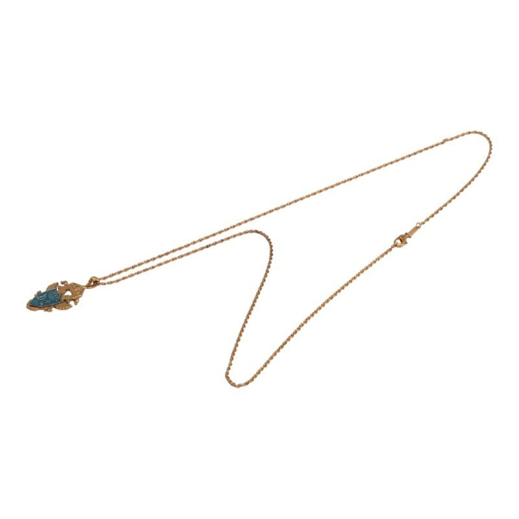 Crest Motif Pendant Necklace Gold Blue