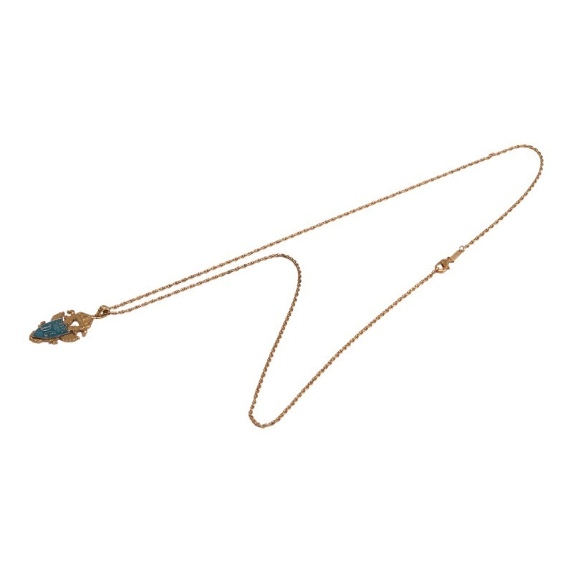 Crest Motif Pendant Necklace Gold Blue