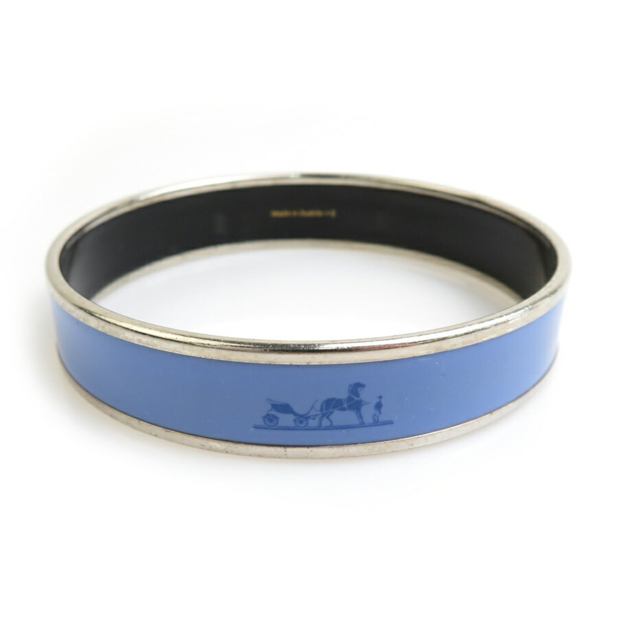 Bangle Enamel and Metal Blue and Silver Bracelet