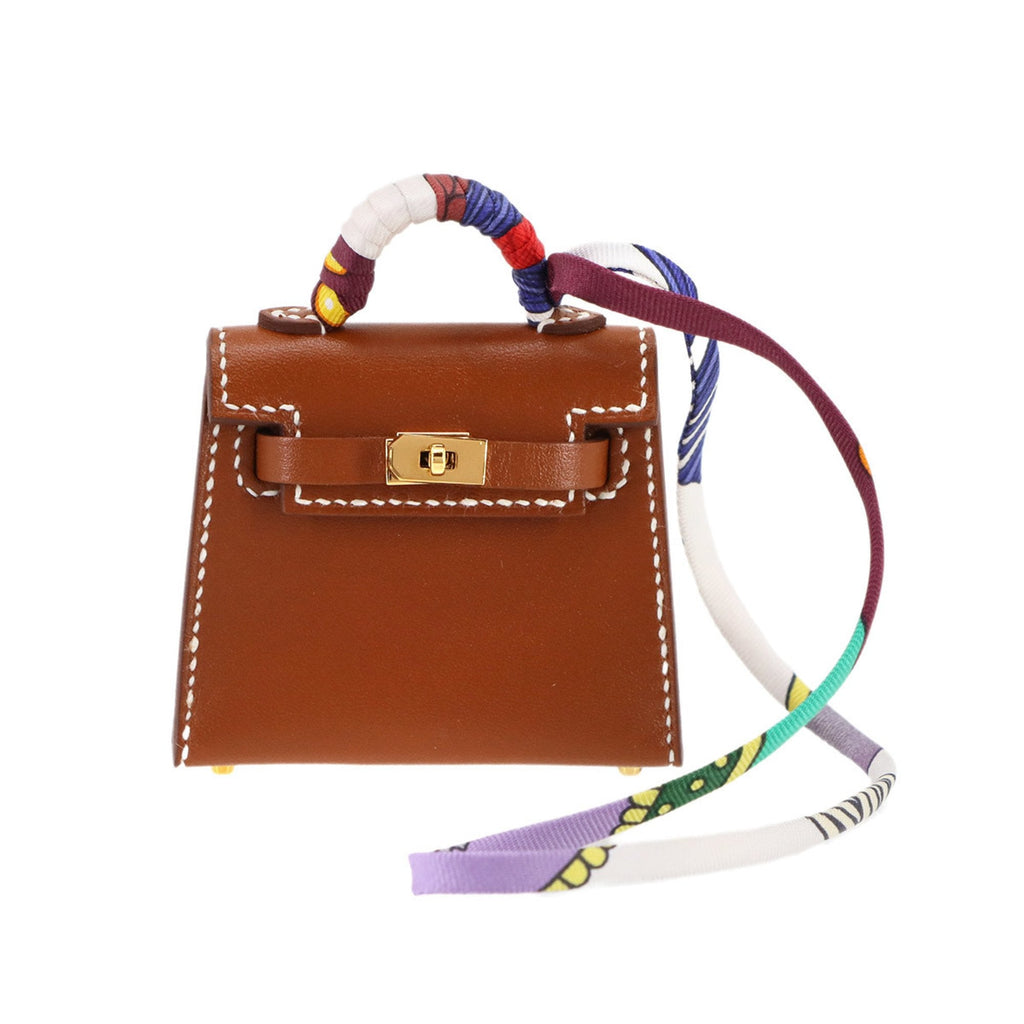 Kelly Twilly Charm Tadelakt Leather Brown Mini Handbag Charm