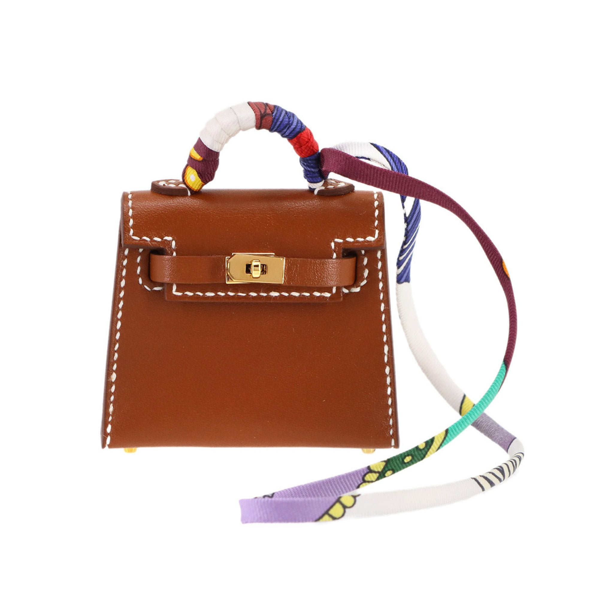Kelly Twilly Charm Tadelakt Leather Brown Mini Handbag Charm