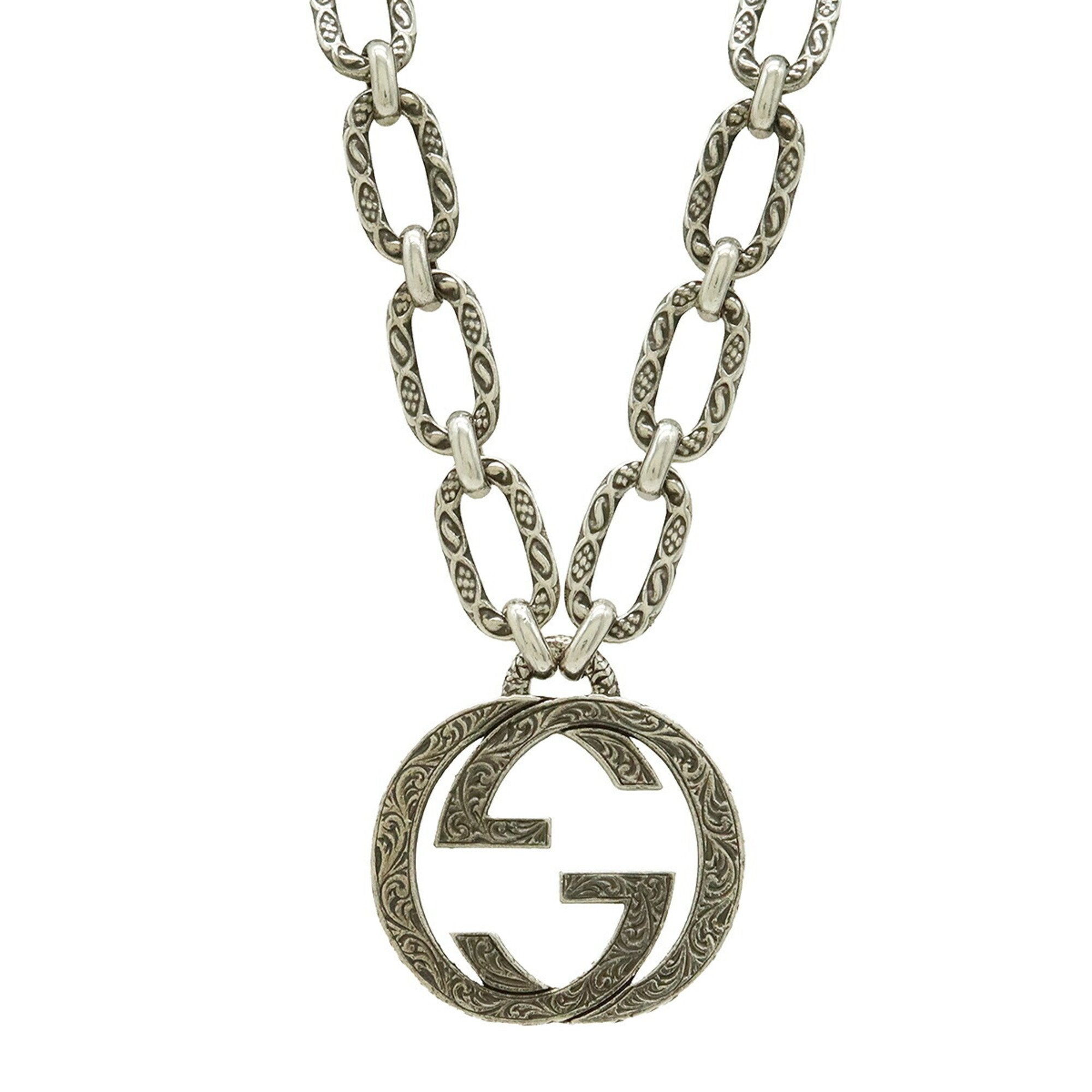 Arabesque Interlocking G Motif Pendant Necklace Sterling Silver Large