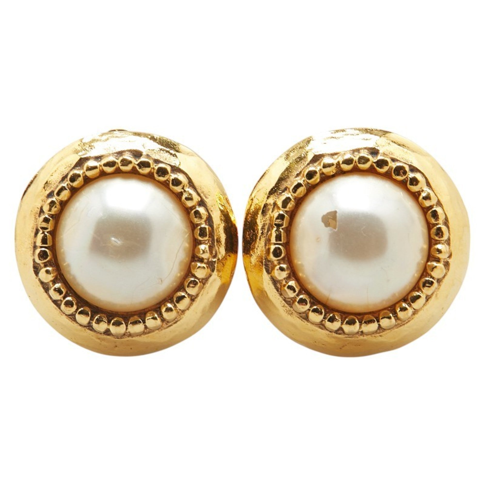 Vintage Clip-On Earrings Pearl Clip-On Gold-Tone Metal