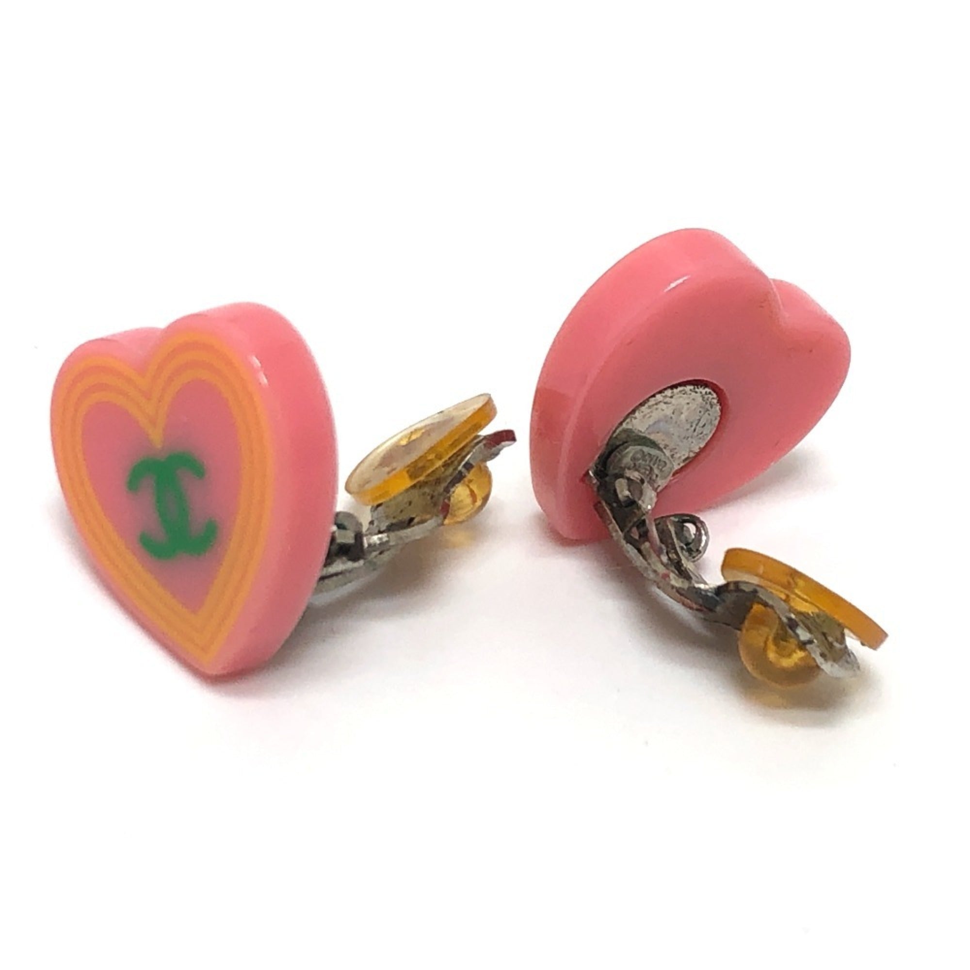 CC Logo Heart Clip-On Earrings Metal