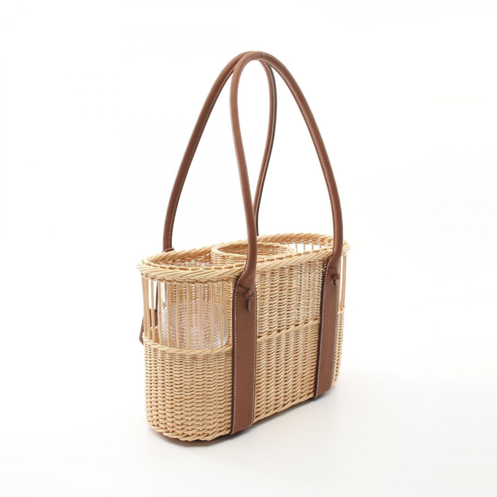 Picnic Garden Party Tote Wicker and Leather