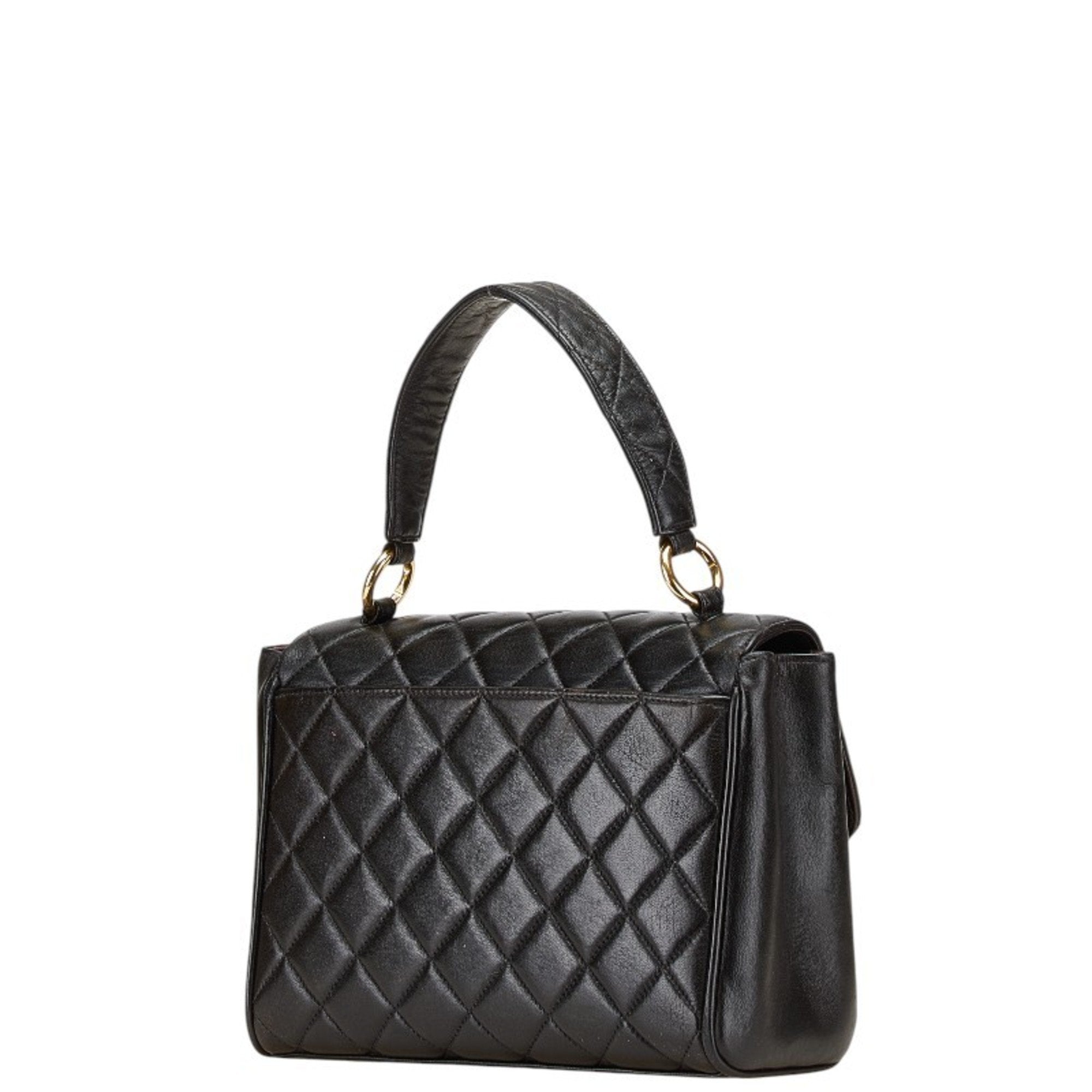 Vintage Classic Top Handle Flap Bag Quilted Lambskin Medium