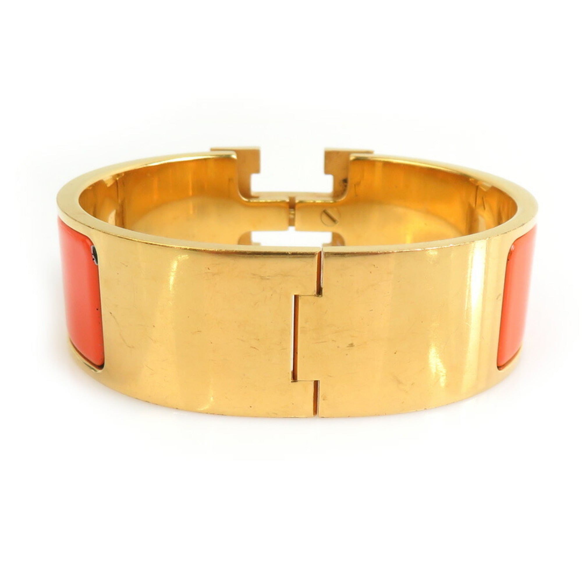 Bangle Bracelet Enamel and Metal Gold and Orange