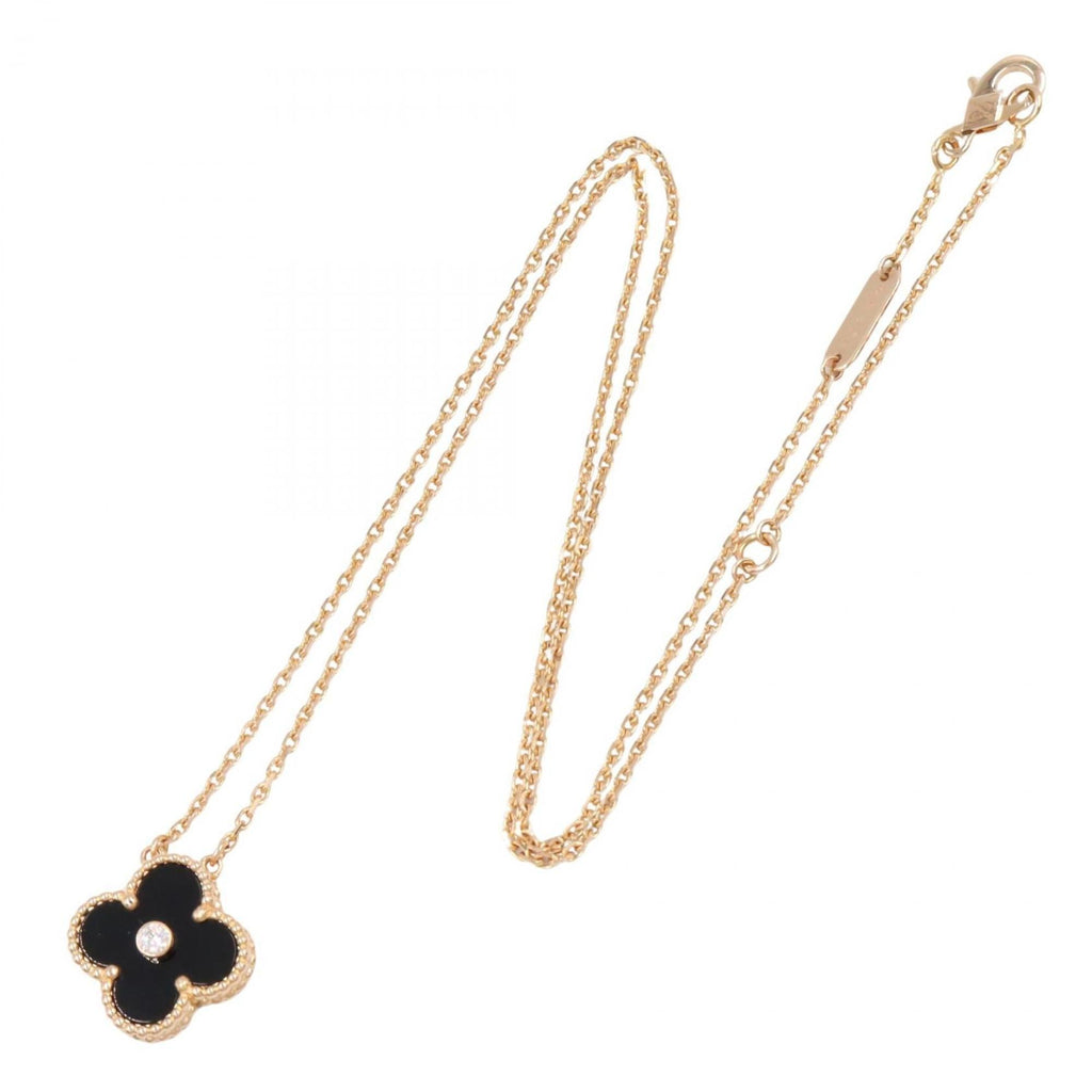 Vintage Alhambra Pendant Necklace 18K Rose Gold and Onyx