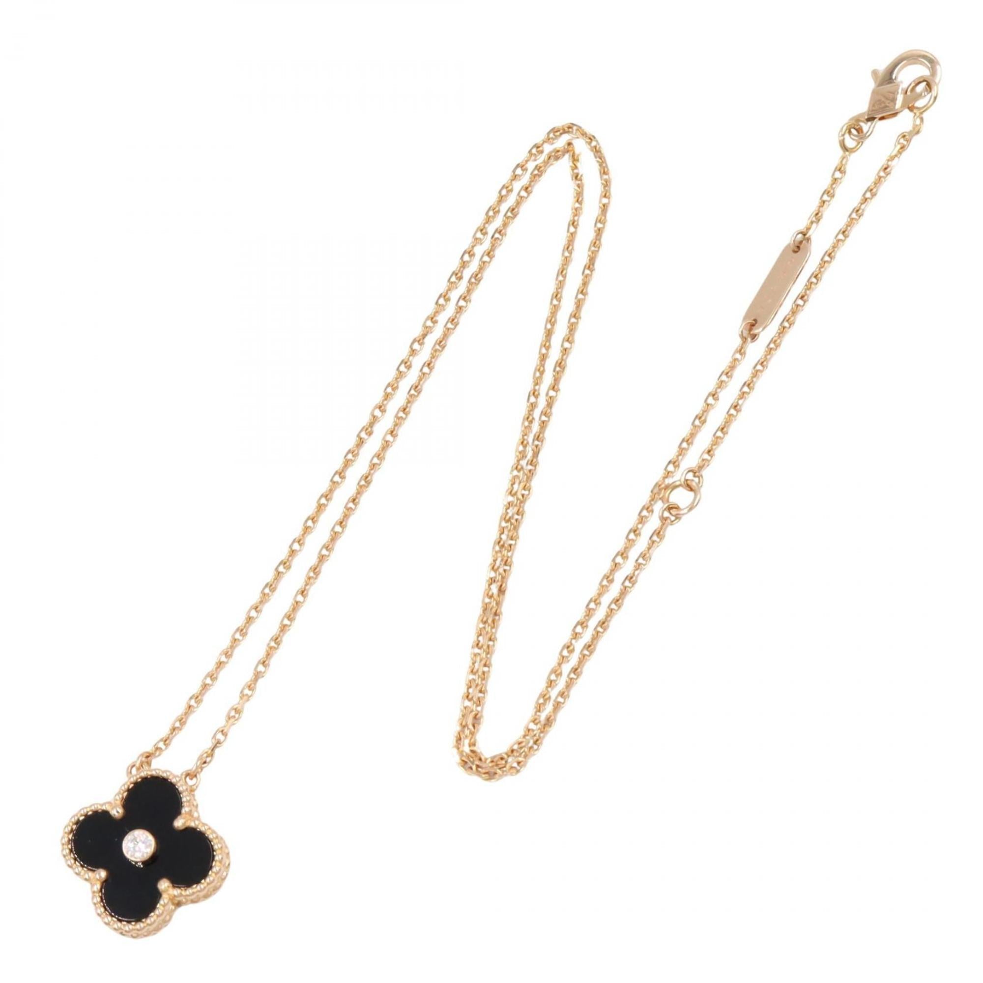 Vintage Alhambra Pendant Necklace 18K Rose Gold and Onyx