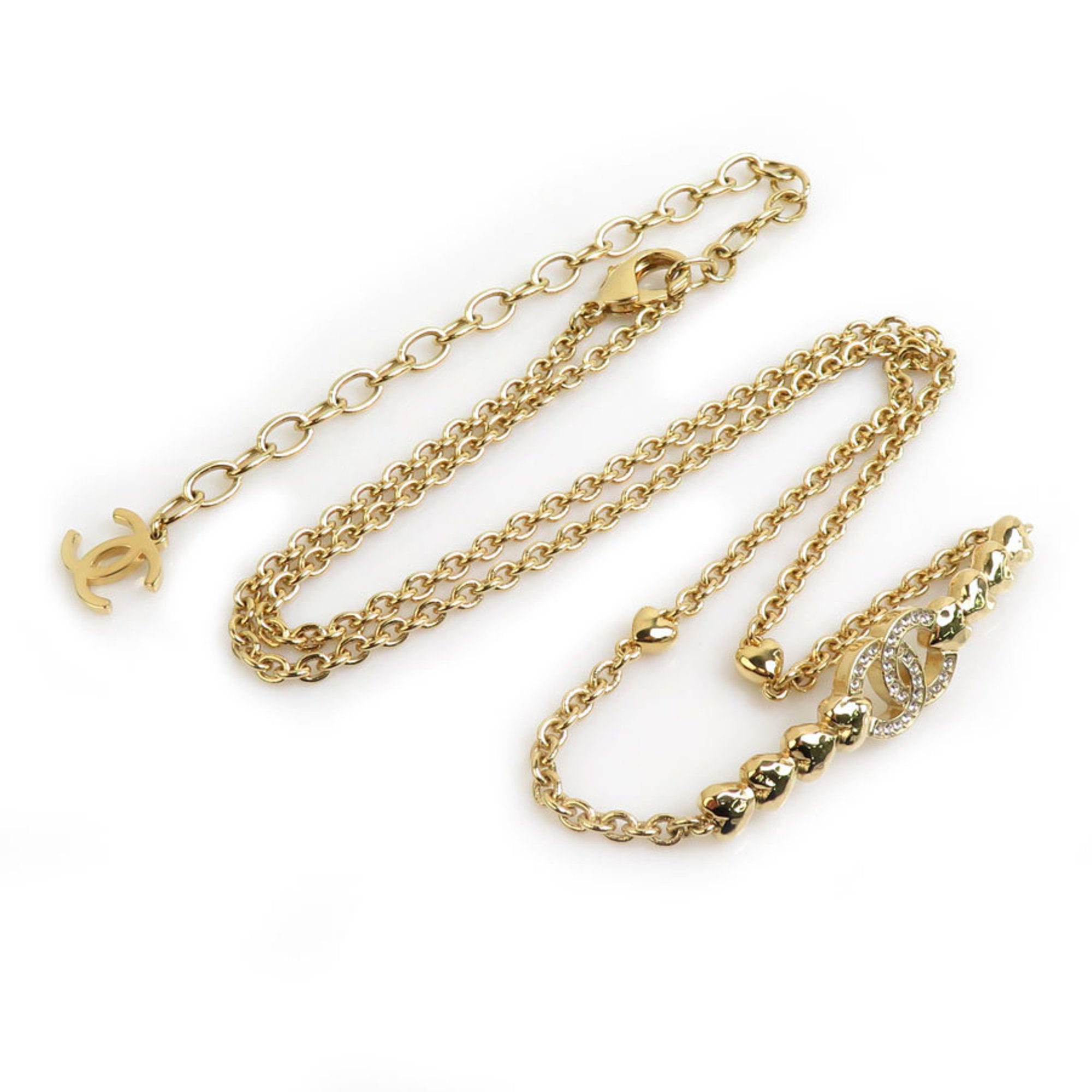 Pendant Necklace Metal Gold and Rhinestone