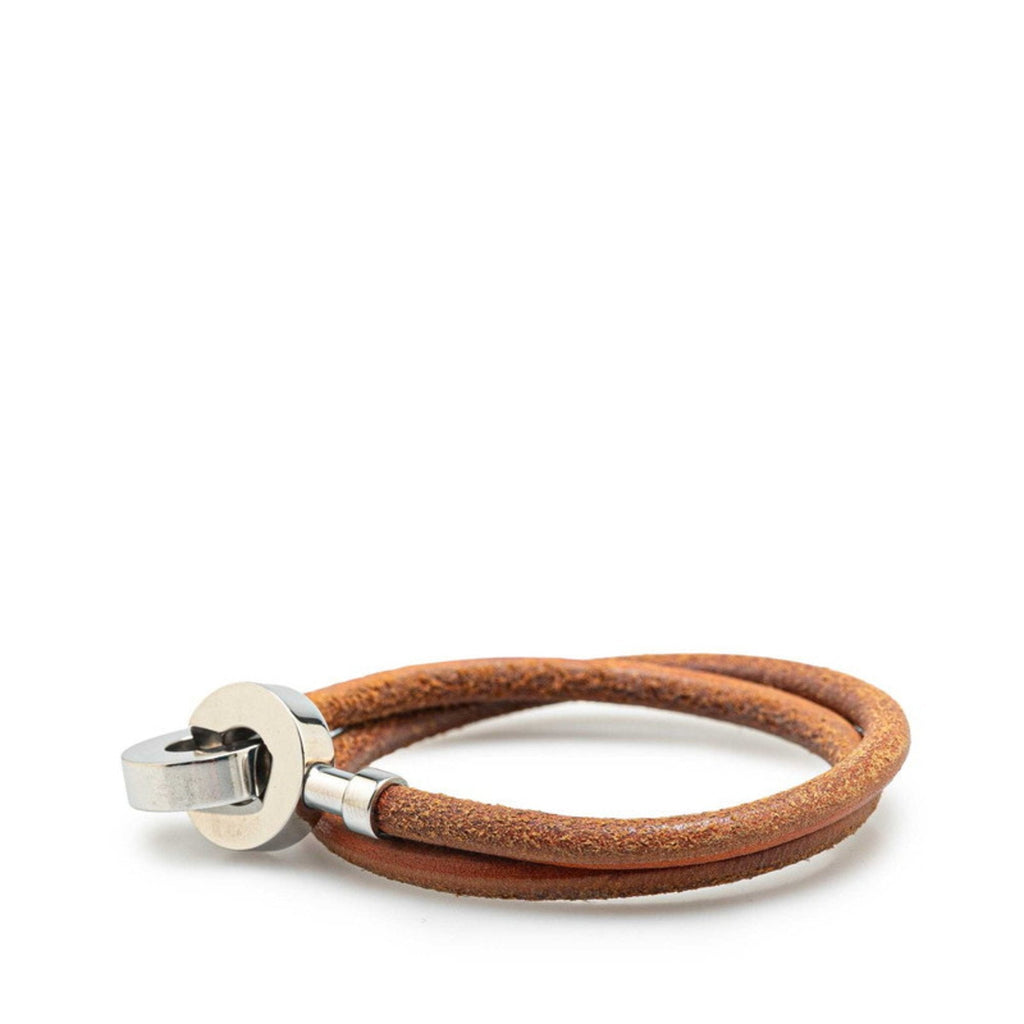 Lancelot Bracelet Leather and Metal Brown and Silver