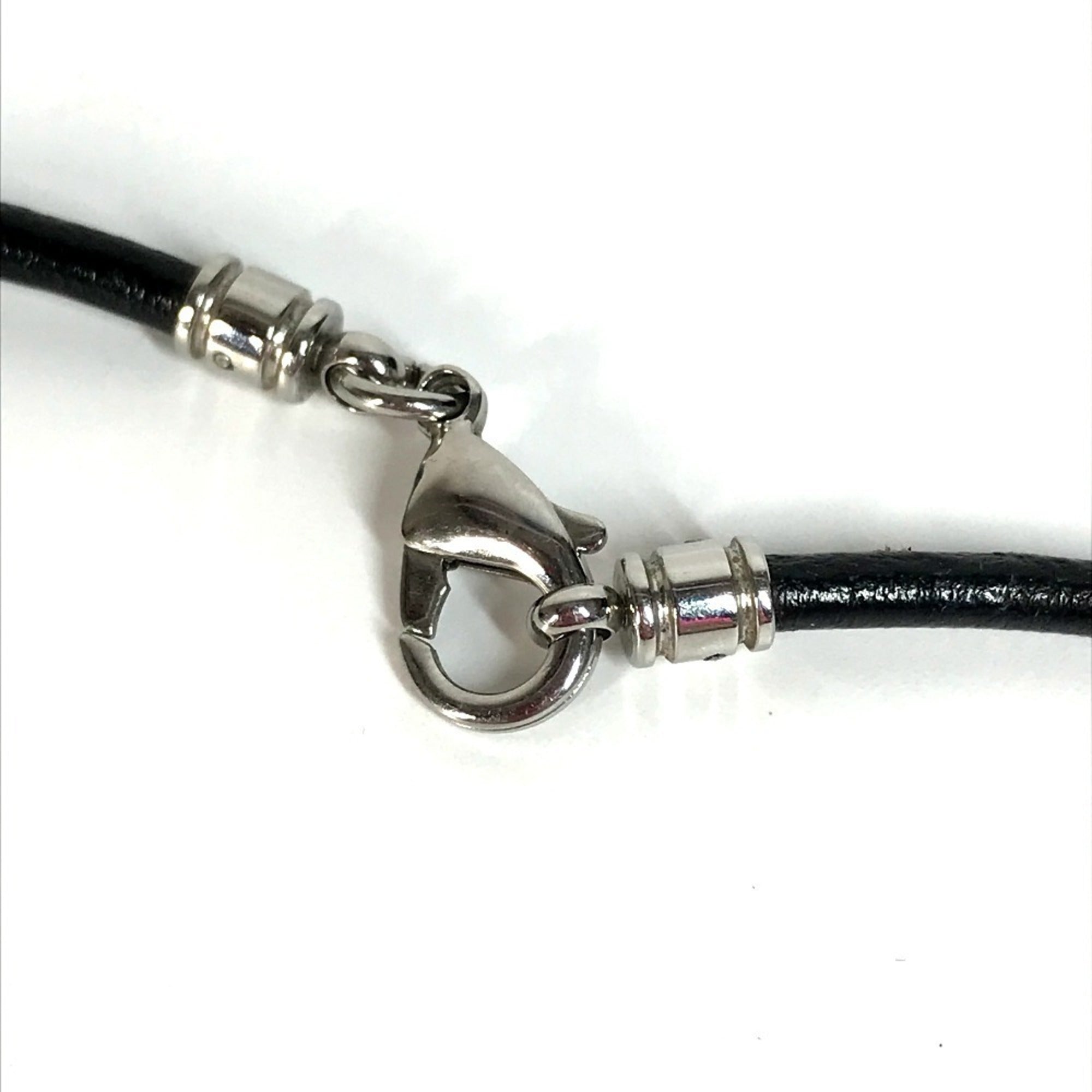Pendant Necklace Stainless Steel and 18K White Gold with Onyx