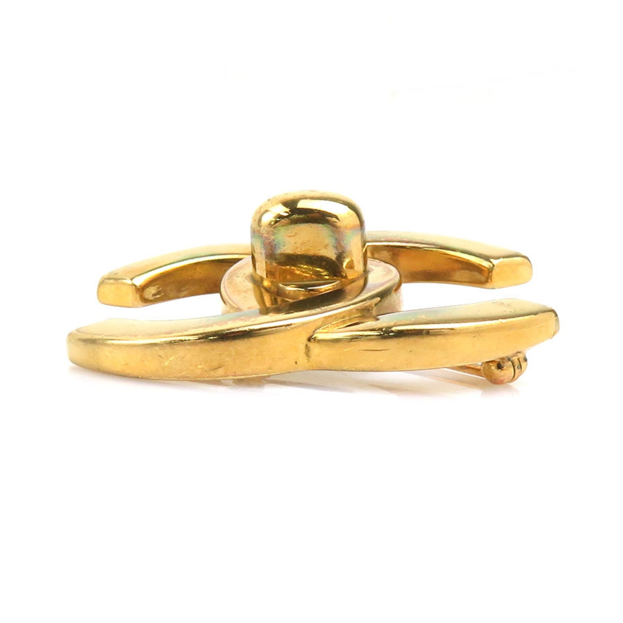 CC Logo Brooch Gold-Tone Metal