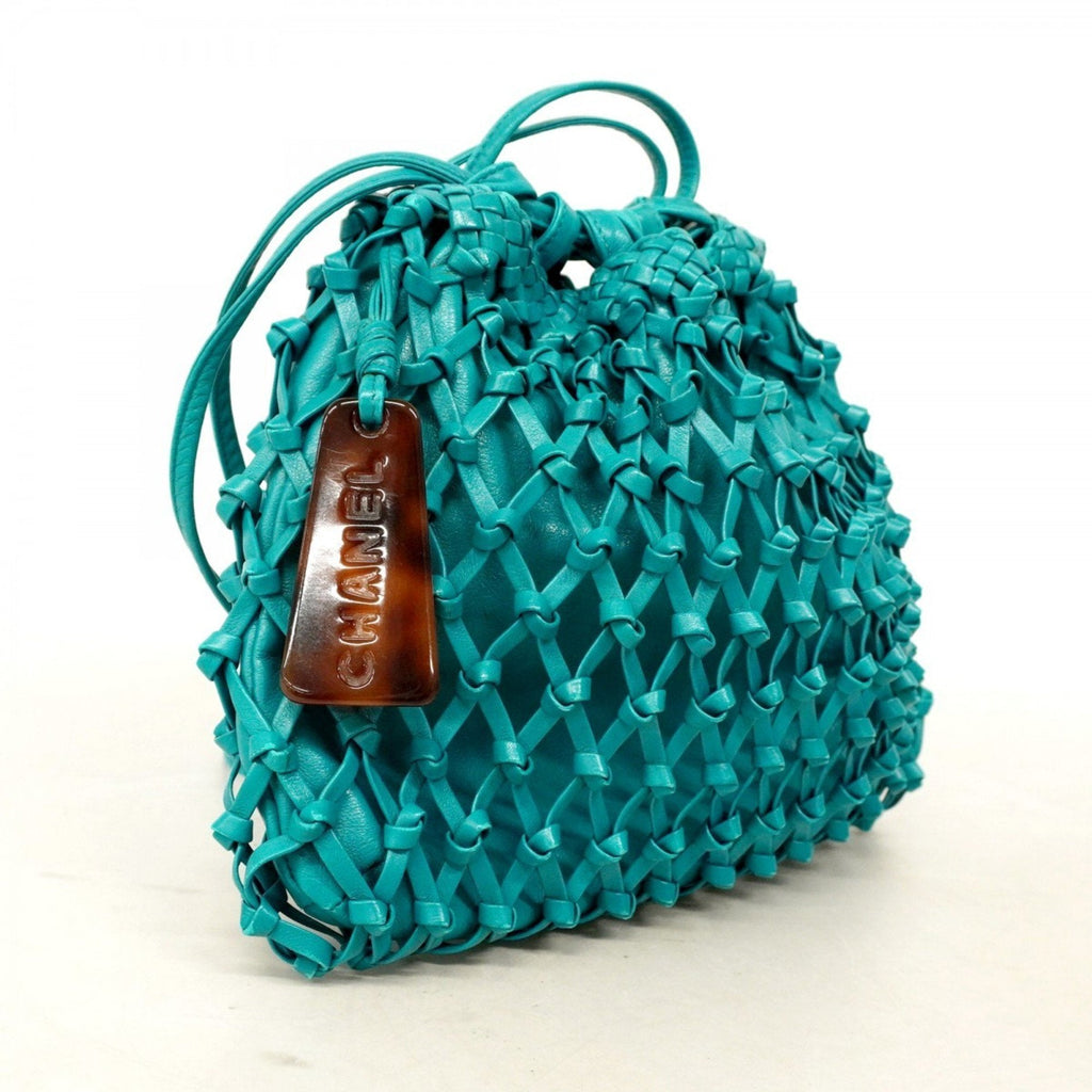 Vintage Resin Bucket Bag Woven Leather Medium