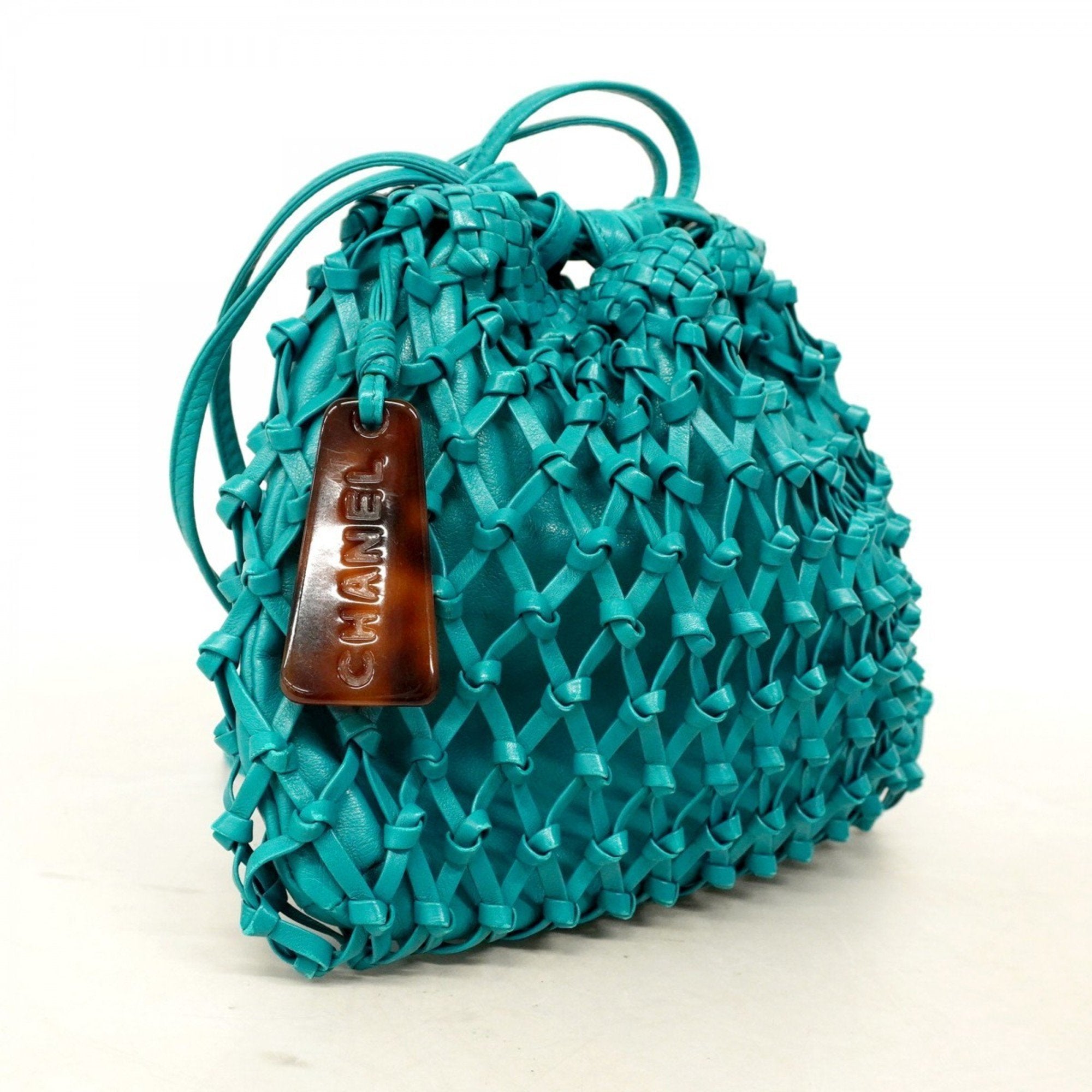 Vintage Resin Bucket Bag Woven Leather Medium