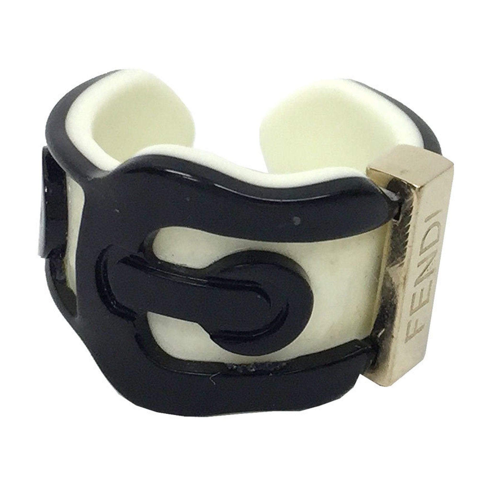Belt Motif Ring Plastic Black White and Gold