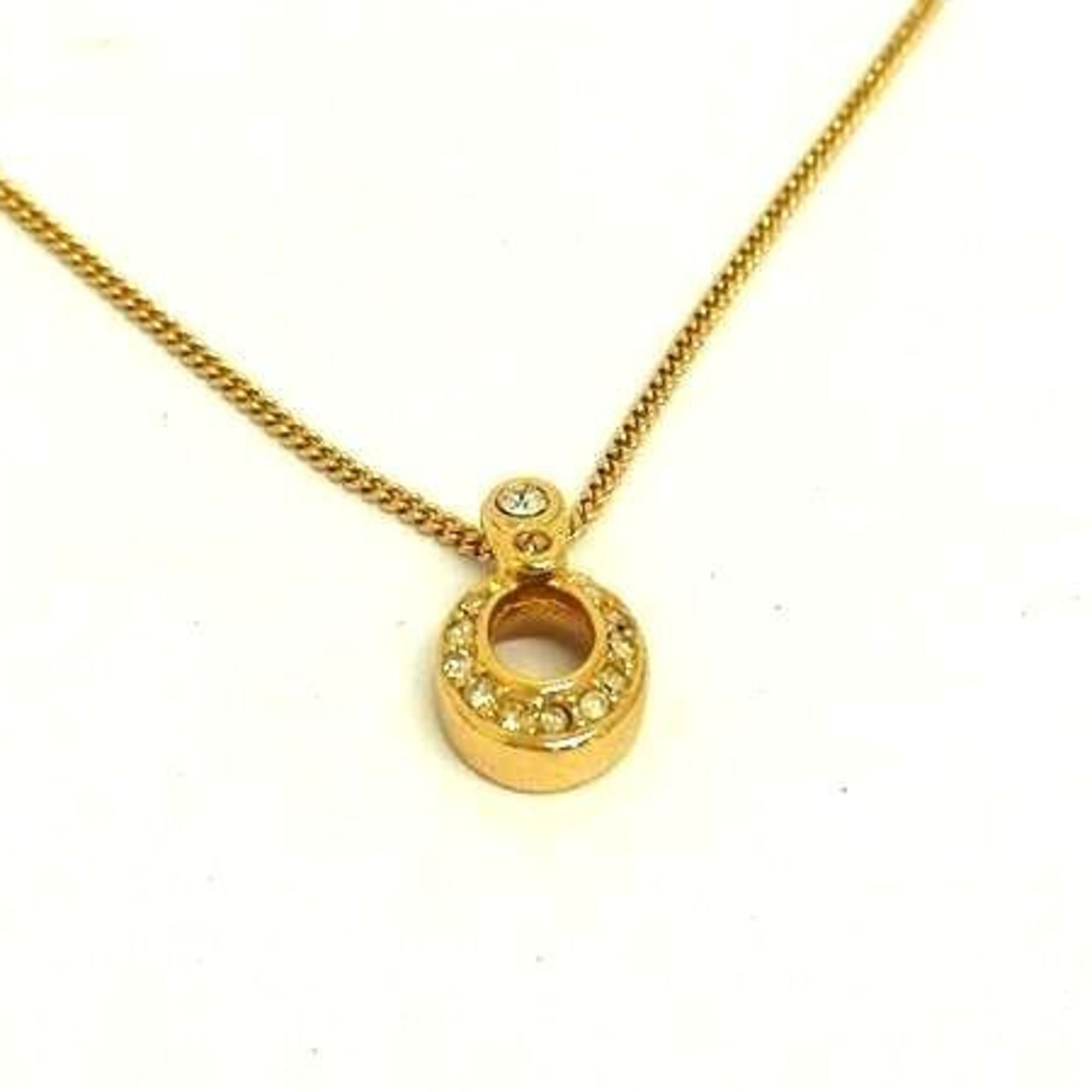 Pendant Necklace Metal Gold and Rhinestone